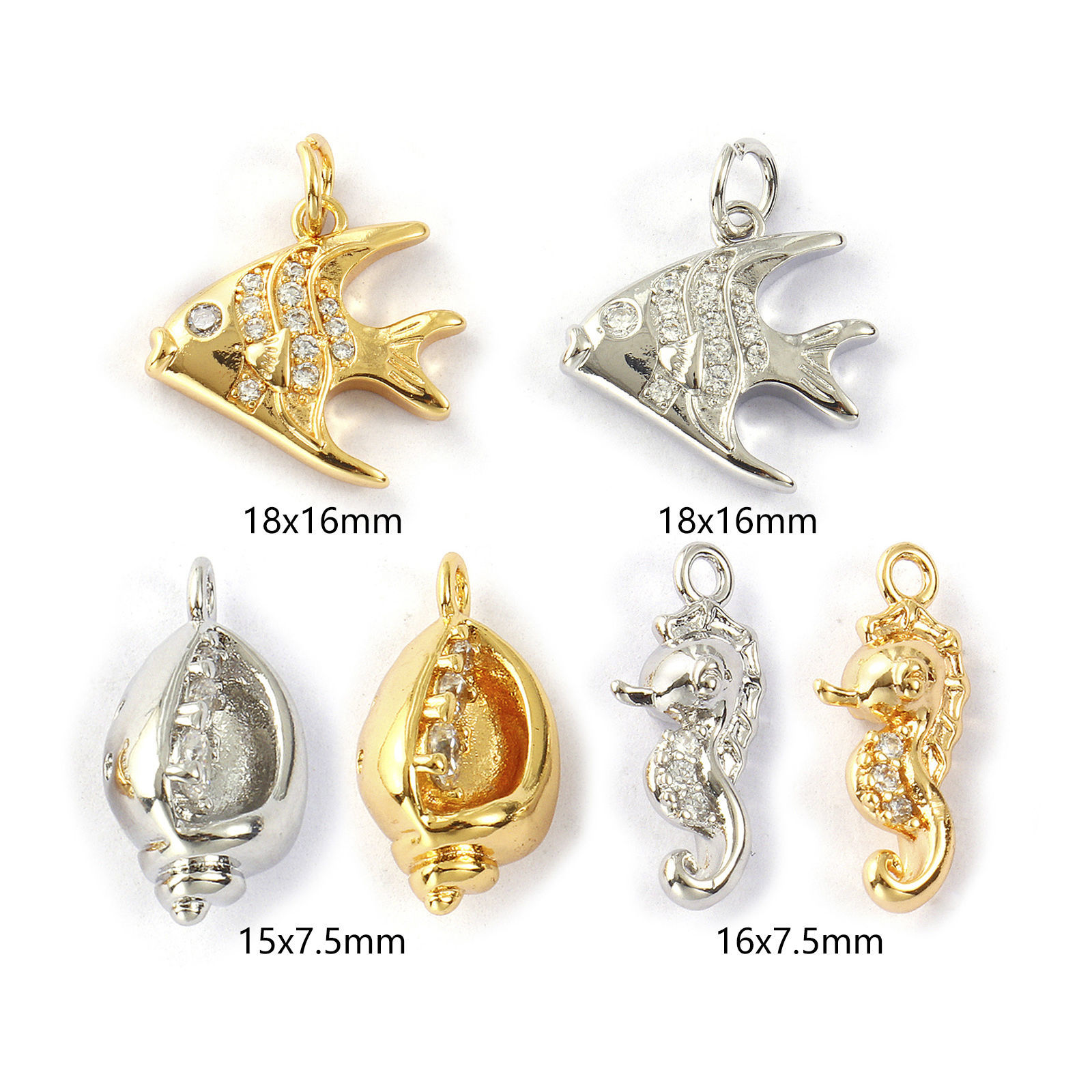 Picture of Eco-friendly Brass Ocean Jewelry Charms Real Gold Plated Clear Cubic Zirconia