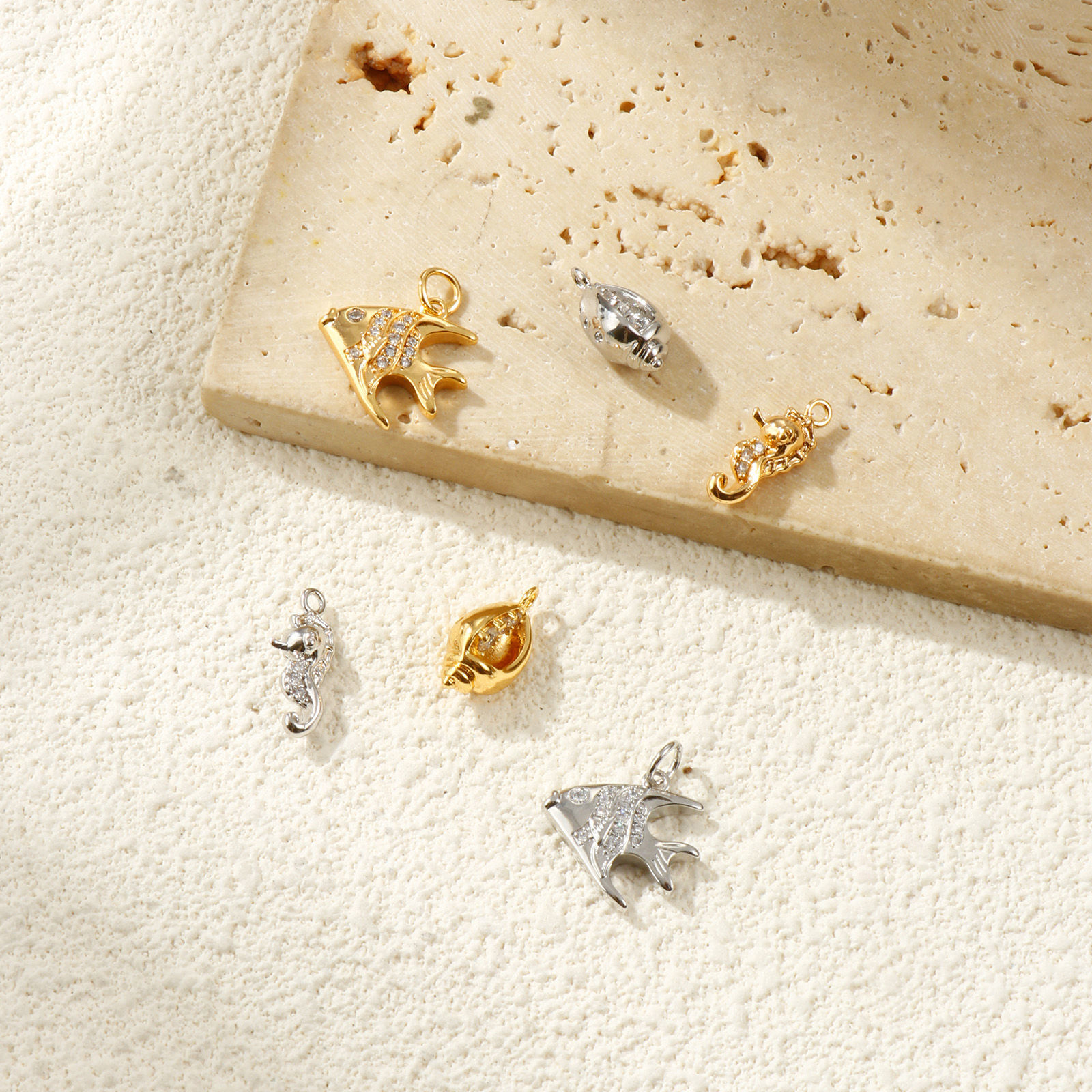 Picture of Eco-friendly Brass Ocean Jewelry Charms Real Gold Plated Clear Cubic Zirconia