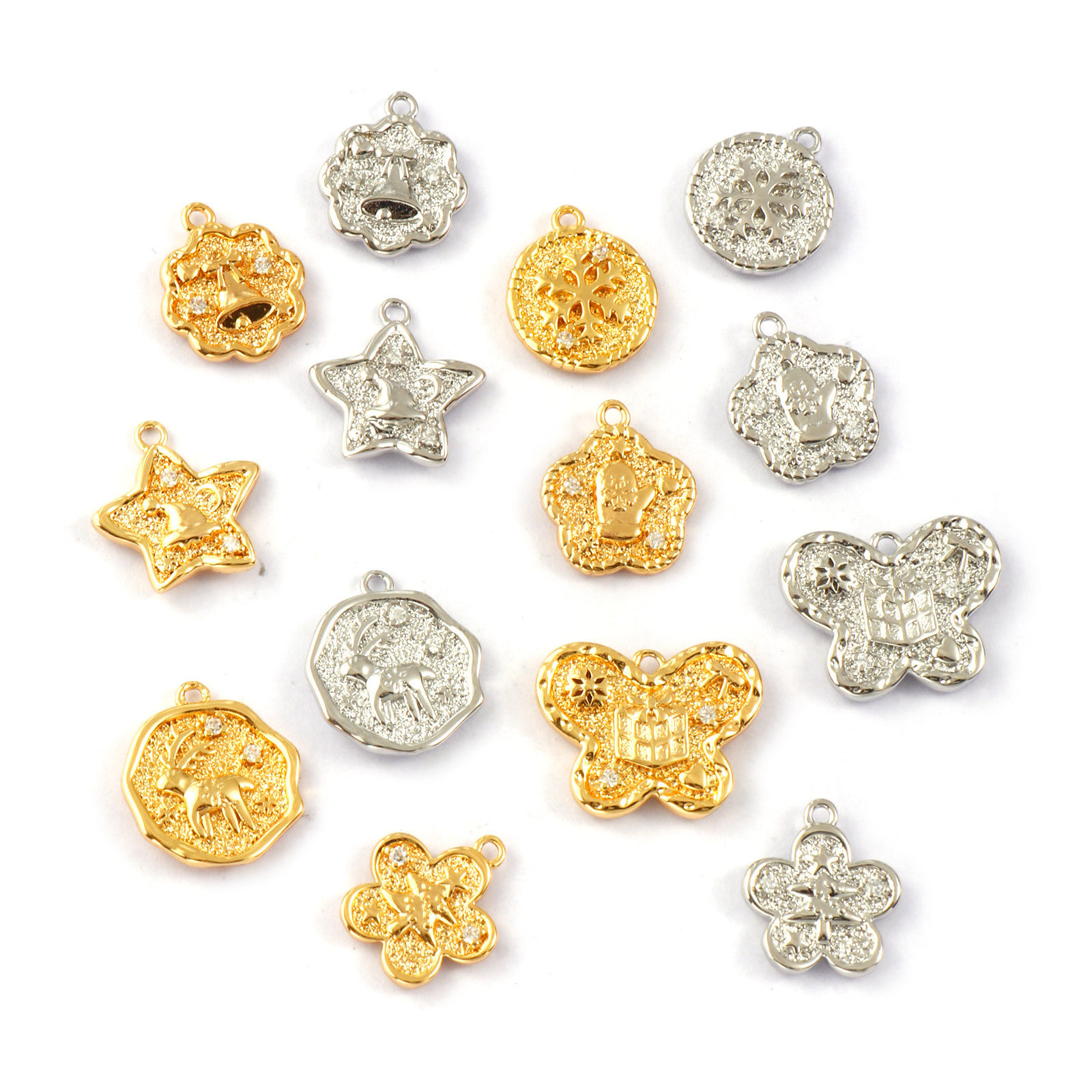 Bild von Umweltfreundlich Messing Weihnachten Charms Echtgold plattiert Doppelseitig Klar Kubischer Zirkon