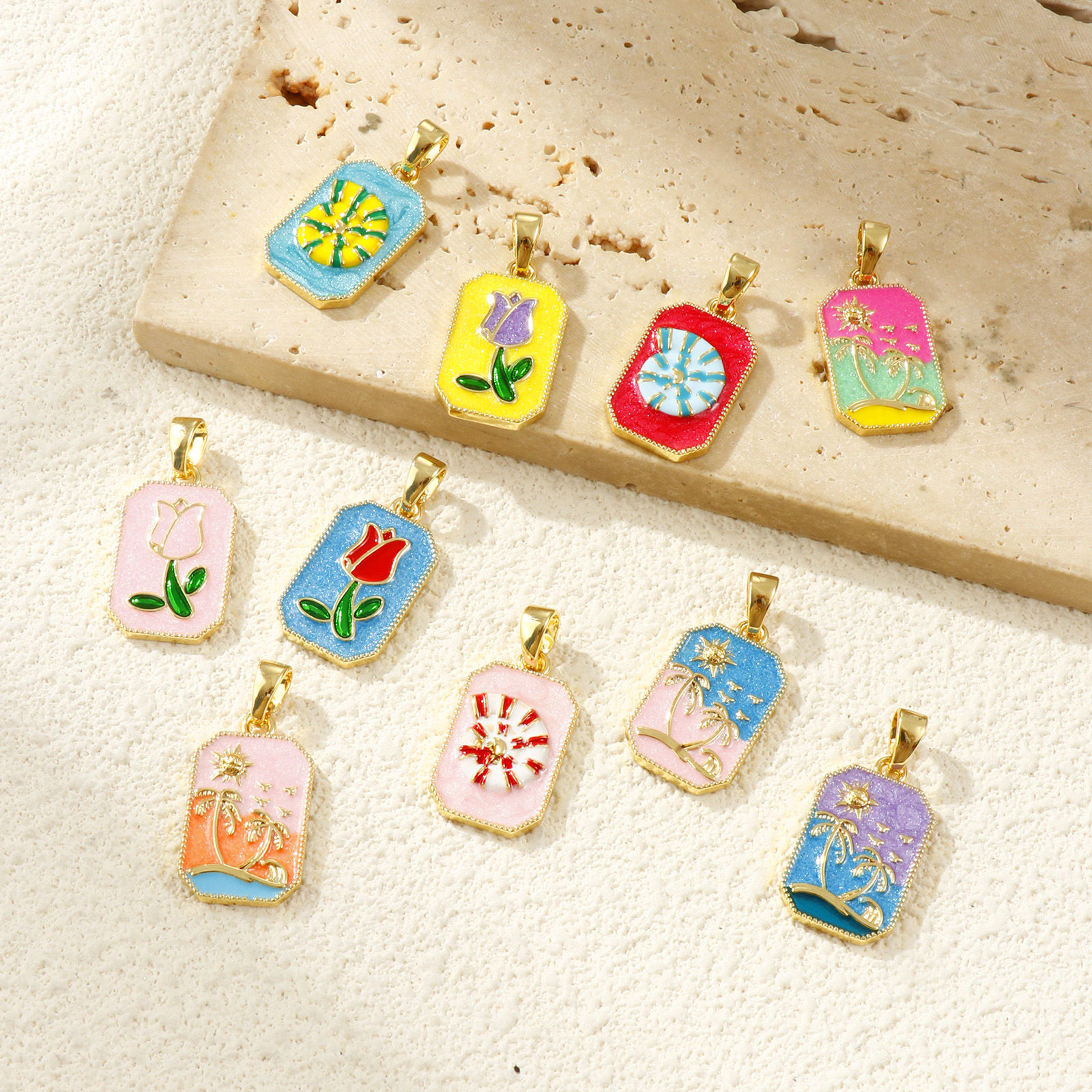 Picture of Eco-friendly Brass Pendants 18K Real Gold Plated Enamel Octagon 3cm x 1.4cm