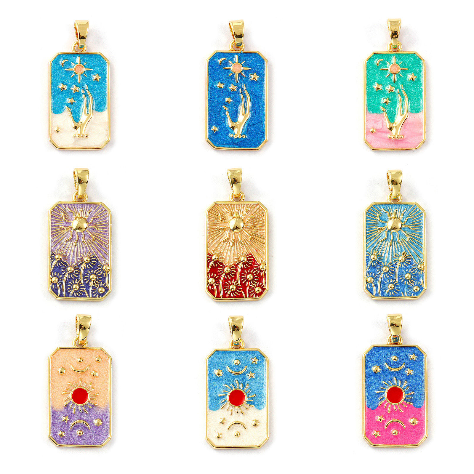 Picture of Eco-friendly Brass Pendants 18K Real Gold Plated Enamel Octagon 3.5cm x 1.6cm