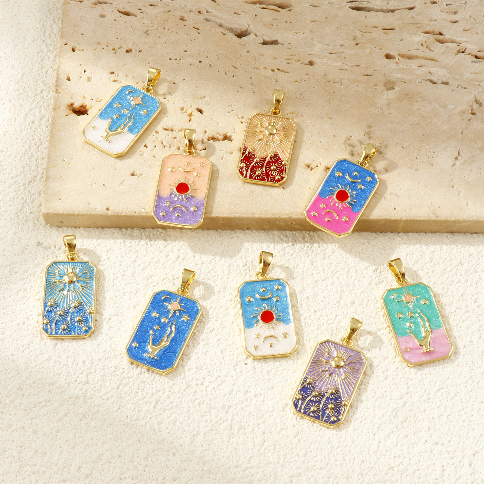 Picture of Eco-friendly Brass Pendants 18K Real Gold Plated Enamel Octagon 3.5cm x 1.6cm