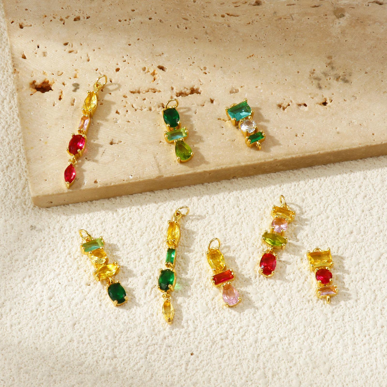 Picture of Eco-friendly Brass & Rhinestone Geometric Connectors Charms Pendants 18K Real Gold Plated