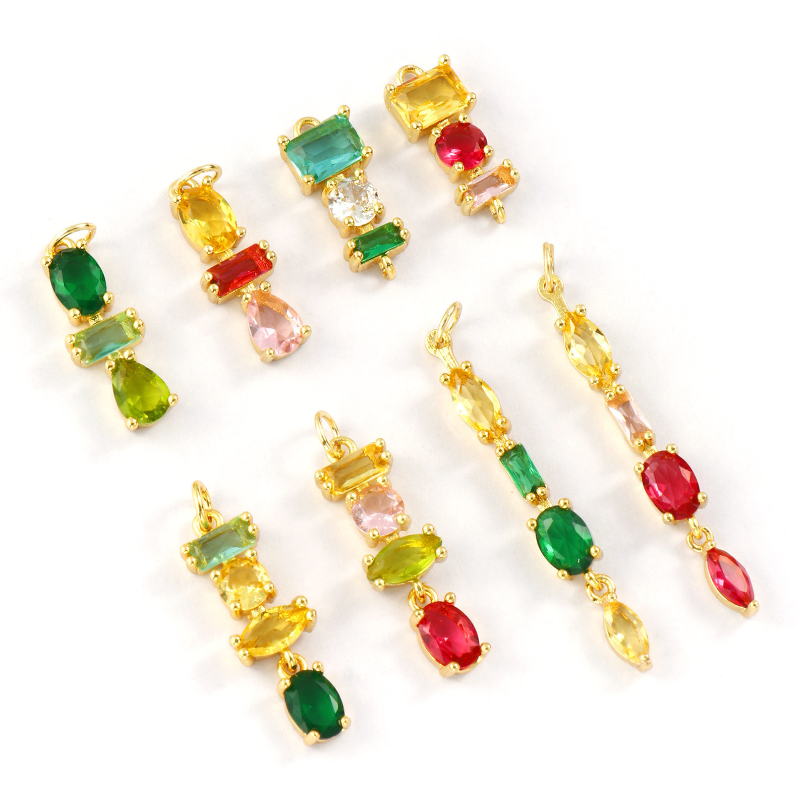 Picture of Eco-friendly Brass & Rhinestone Geometric Connectors Charms Pendants 18K Real Gold Plated