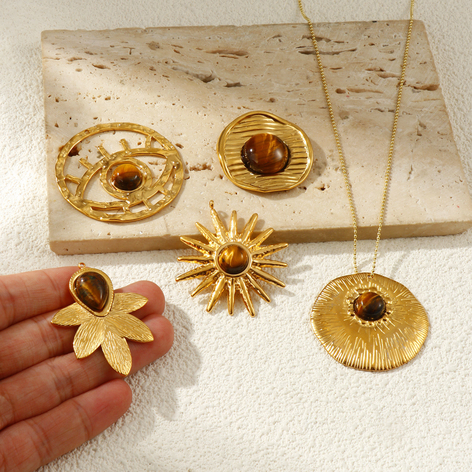 Изображение 1 Piece Eco-friendly PVD Vacuum Plating 304 Stainless Steel & Gemstone Pendants 18K Real Gold Plated Brown