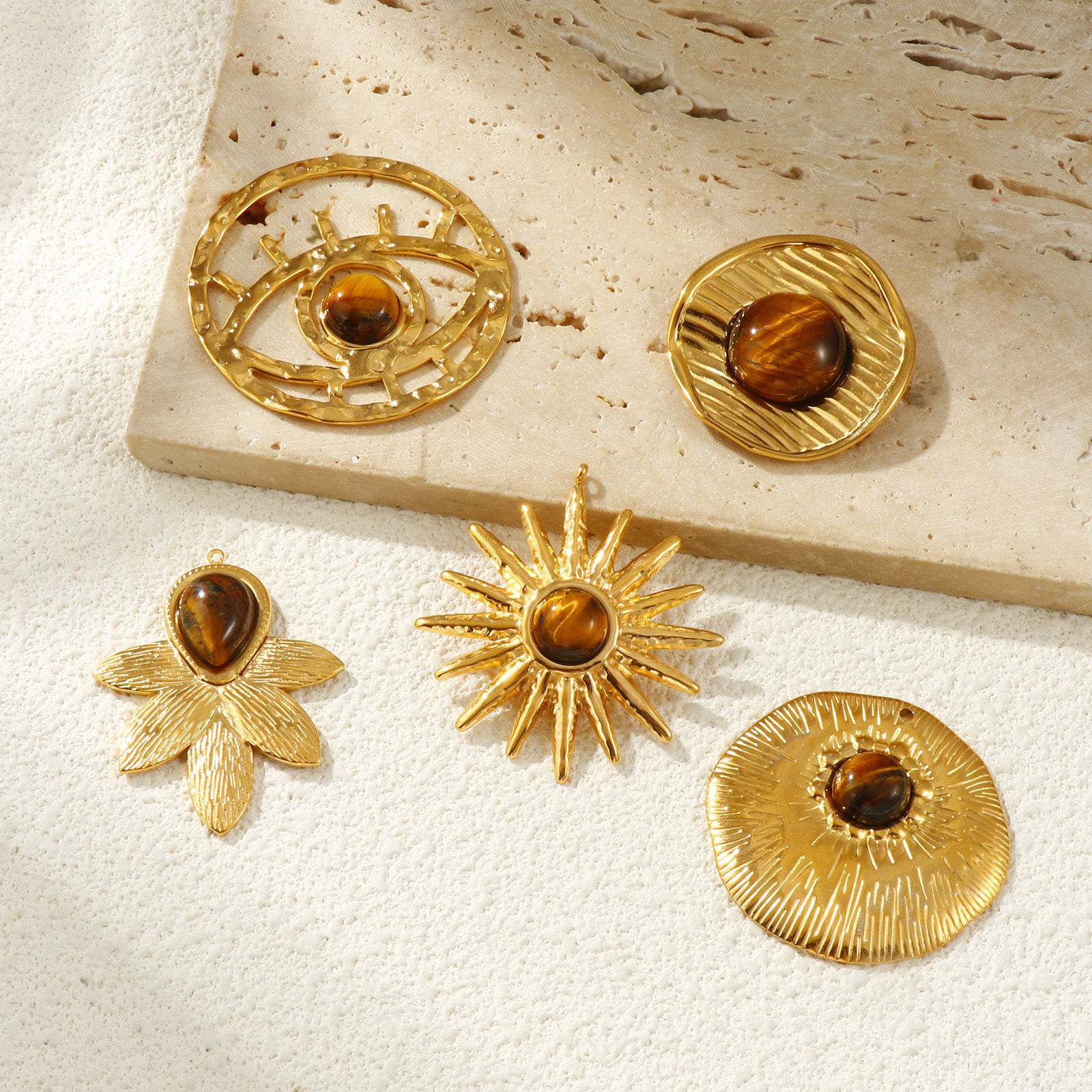 Изображение 1 Piece Eco-friendly PVD Vacuum Plating 304 Stainless Steel & Gemstone Pendants 18K Real Gold Plated Brown