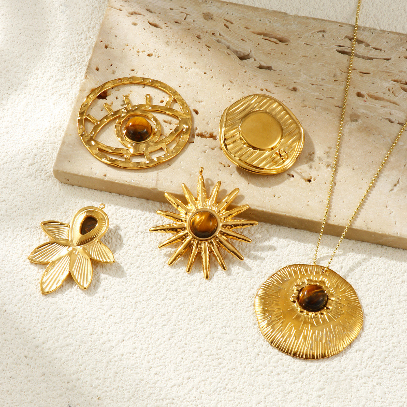 Изображение 1 Piece Eco-friendly PVD Vacuum Plating 304 Stainless Steel & Gemstone Pendants 18K Real Gold Plated Brown