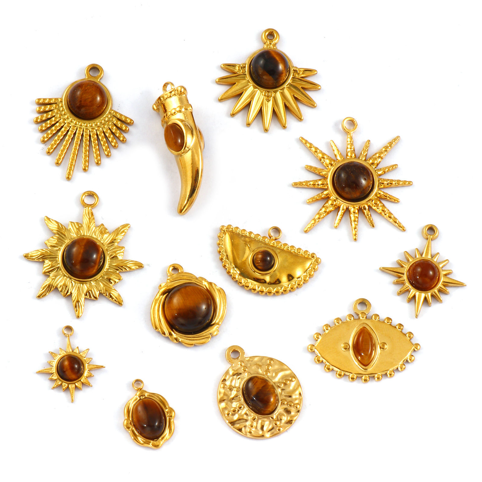 Изображение 2 PCs Eco-friendly PVD Vacuum Plating 304 Stainless Steel & Gemstone Pendants 18K Real Gold Plated Brown