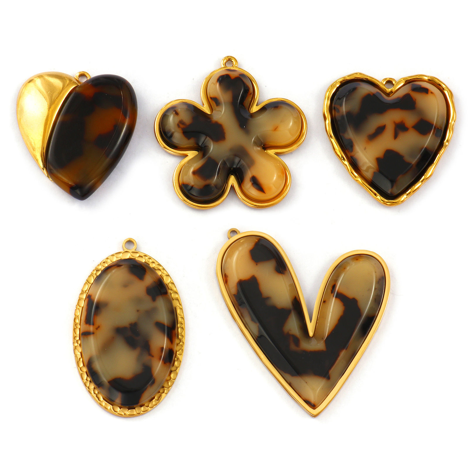 Изображение 1 Piece Eco-friendly PVD Vacuum Plating 304 Stainless Steel & Resin Pendants 18K Real Gold Plated Coffee Leopard Print