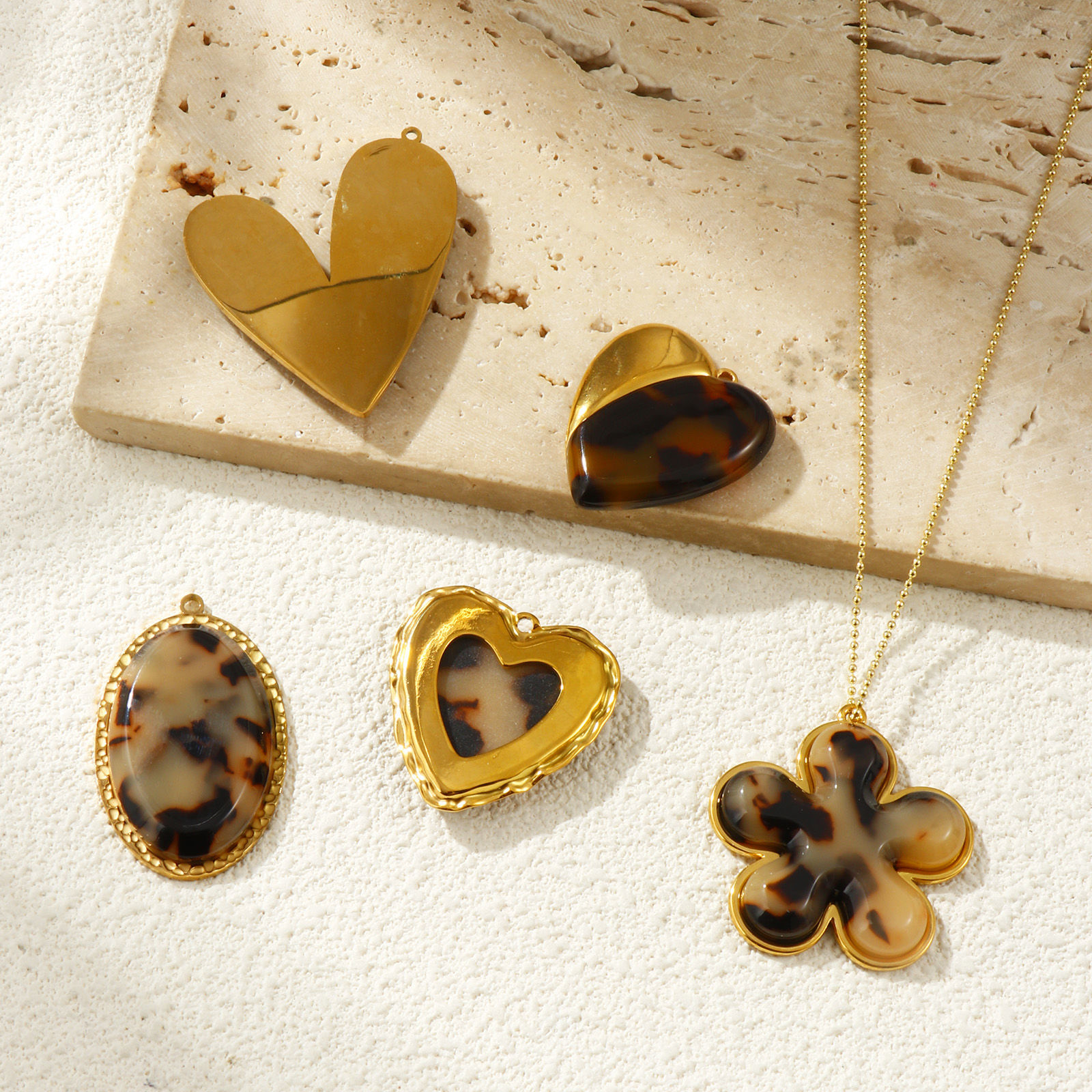 Изображение 1 Piece Eco-friendly PVD Vacuum Plating 304 Stainless Steel & Resin Pendants 18K Real Gold Plated Coffee Leopard Print