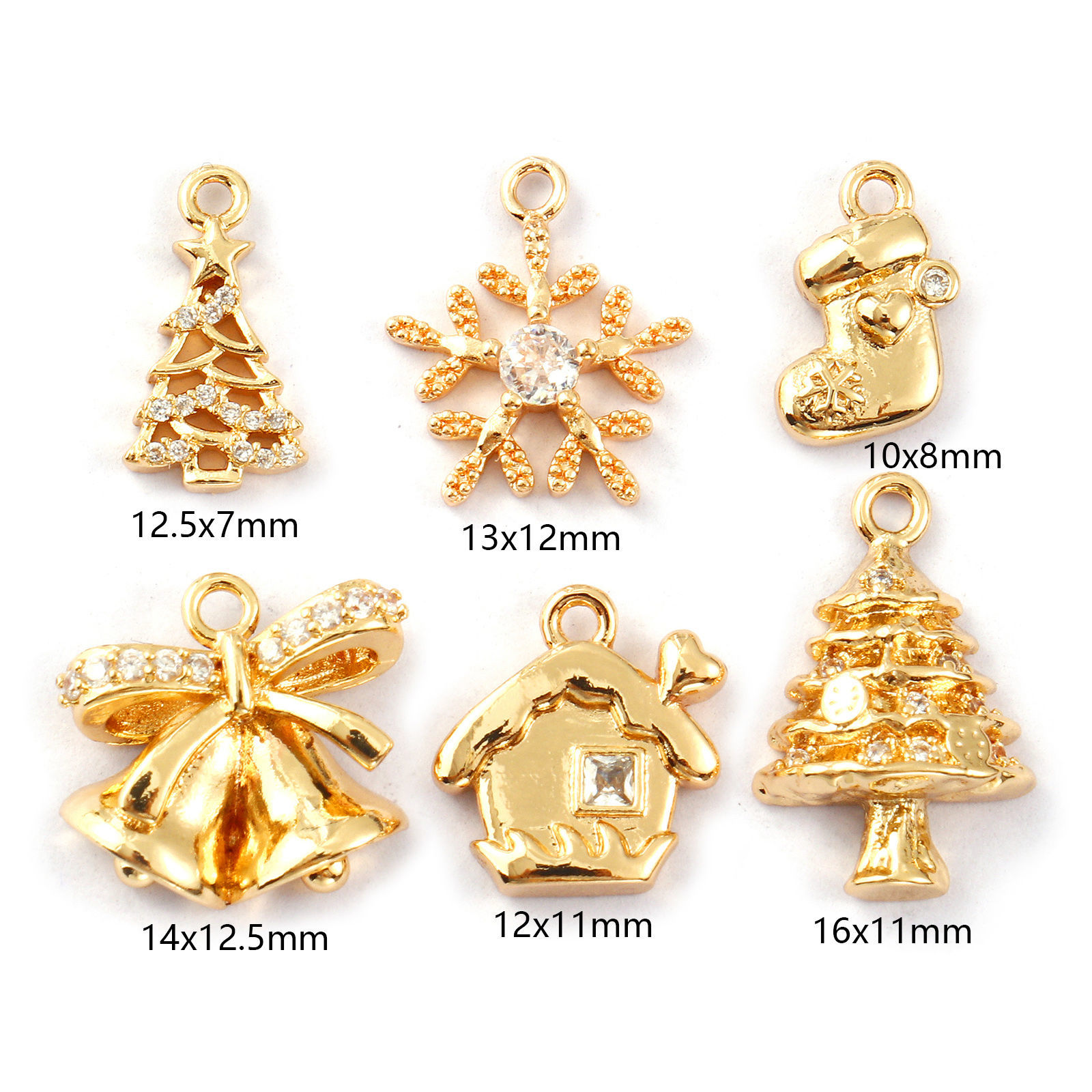 Picture of 2 PCs Eco-friendly Brass Christmas Charms 14K Real Gold Plated Clear Cubic Zirconia