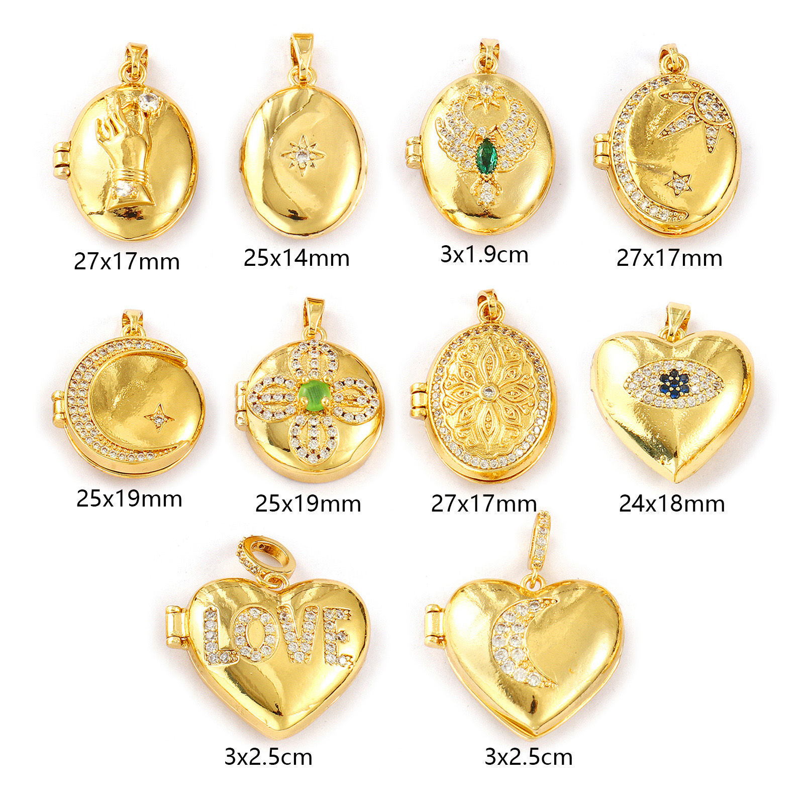 Изображение 2 PCs Brass Picture Photo Locket Frame Pendants 18K Gold Plated Can Open Clear Cubic Zirconia