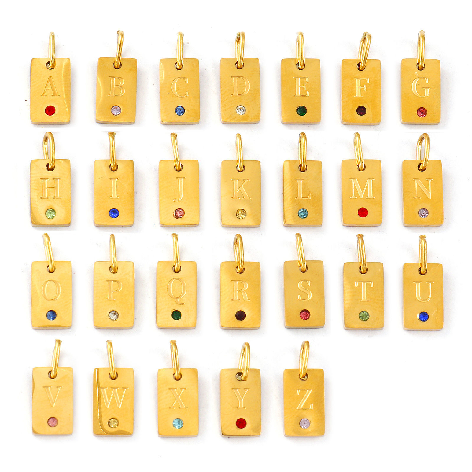 Изображение 2 ШТ Экологичное вакуумное PVD-покрытие 304 Нержавеющая Сталь прописная буква Подвески 18K настоящее золото с покрытием Прямоугольник Сообщение " A-Z " Мини 14мм x 6мм