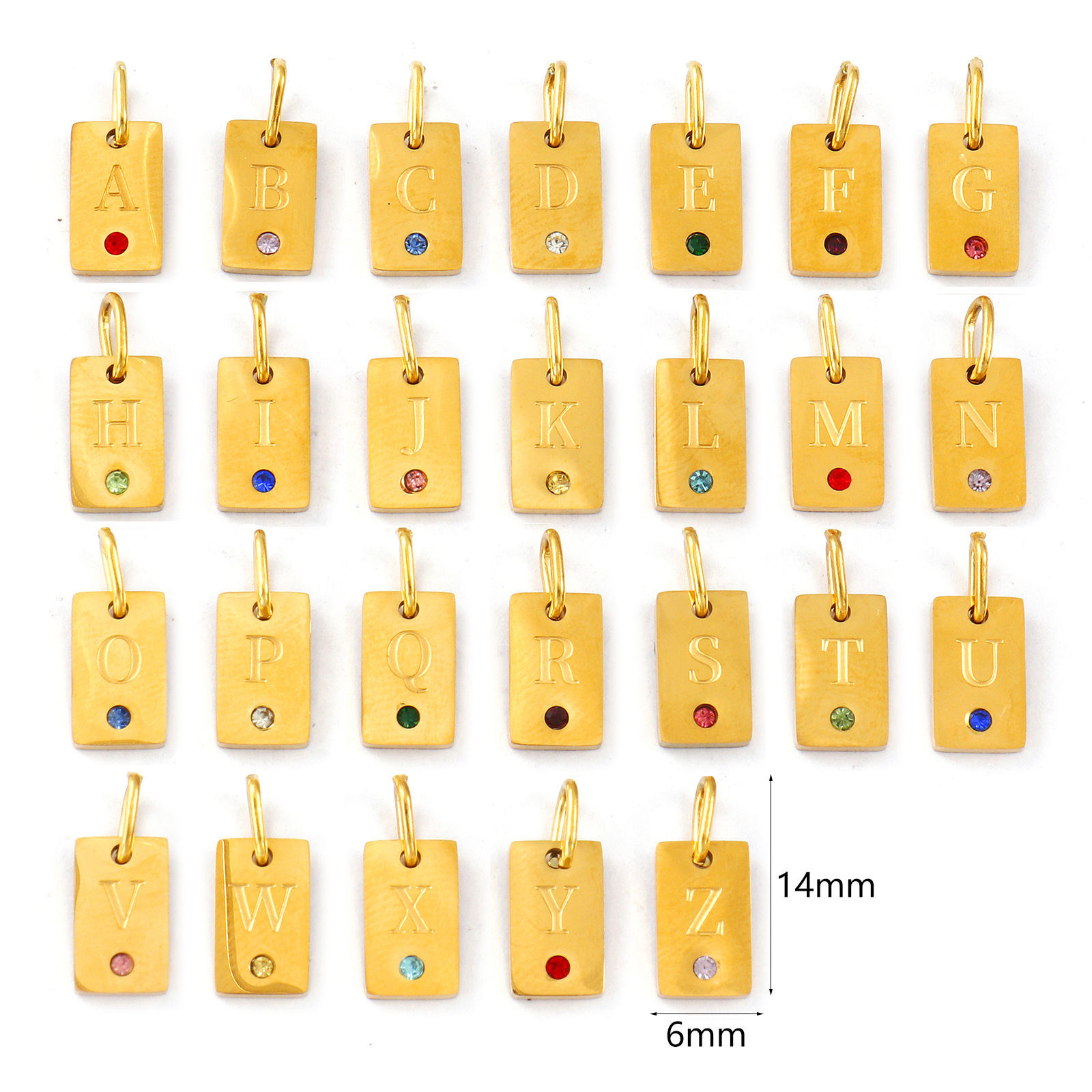 Изображение 2 ШТ Экологичное вакуумное PVD-покрытие 304 Нержавеющая Сталь прописная буква Подвески 18K настоящее золото с покрытием Прямоугольник Сообщение " A-Z " Мини 14мм x 6мм