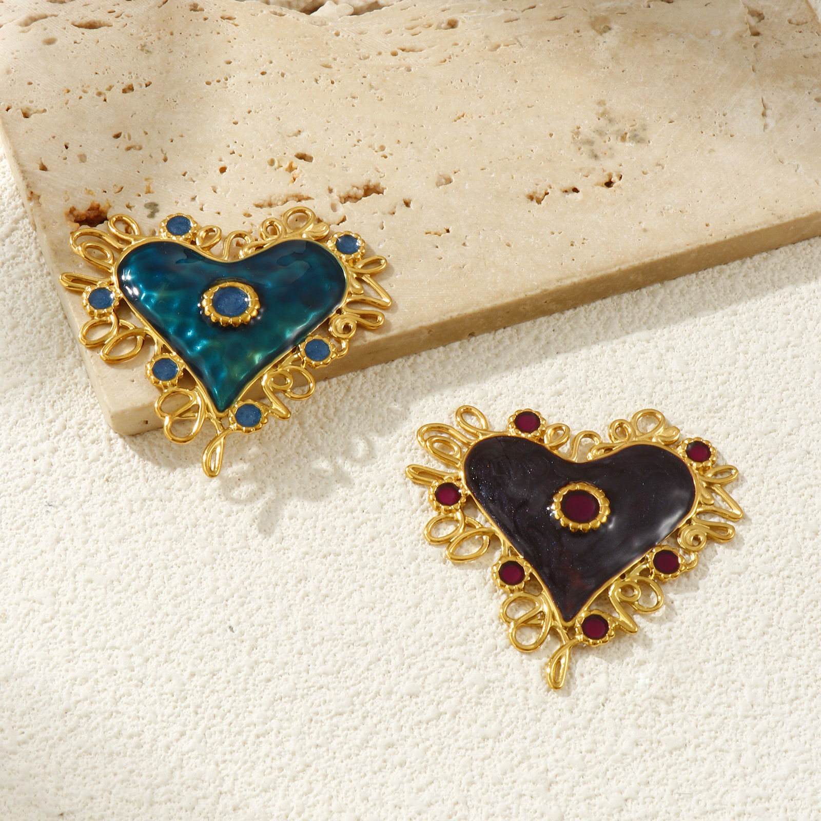 Picture of Eco-friendly PVD Vacuum Plating 304 Stainless Steel Valentine's Day Pendants 18K Real Gold Plated Enamel Hollow 5.6cm x 5.4cm