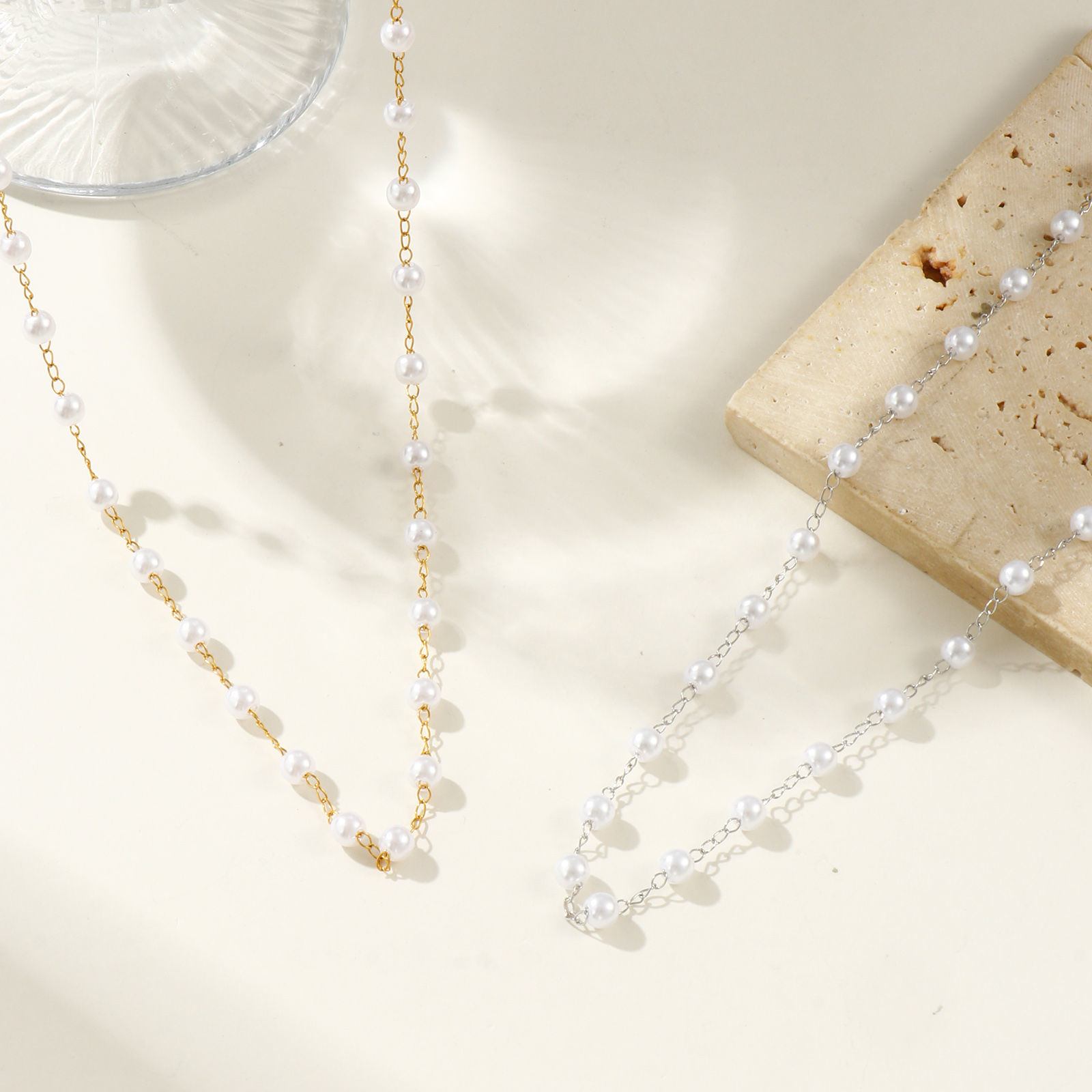 Imagen de 1 Unidad Multicolor Cadena de Cuentas Collares, 304 Acero Inoxidable & Acrílico 42cm + 5cm, Para Mujeres, Blanco Sencillo & Casual Exquisito Regalo, Respetuoso del Medio Ambiente