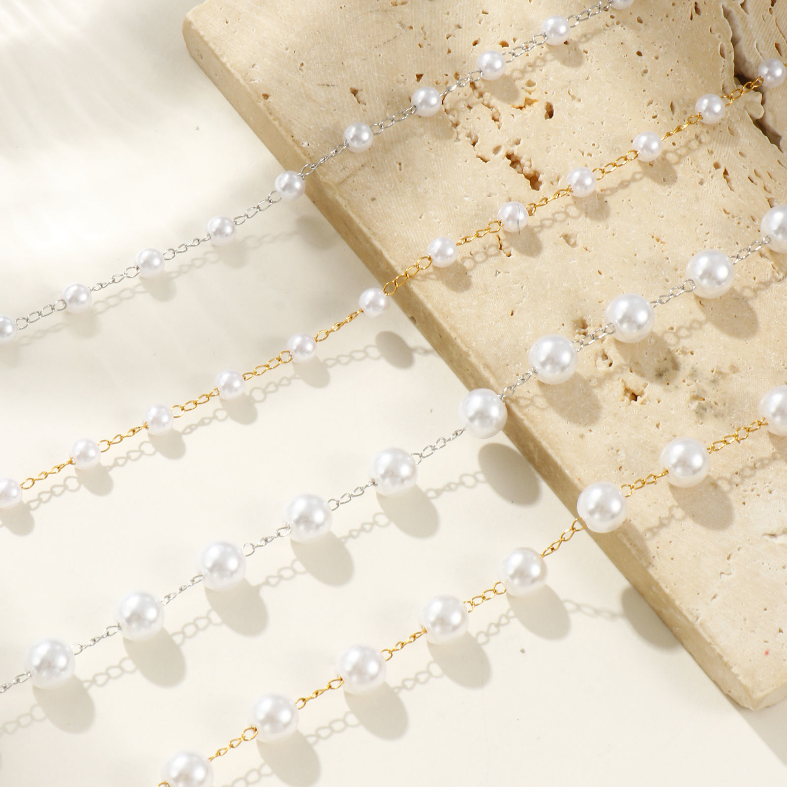 Imagen de 1 Unidad Multicolor Cadena de Cuentas Collares, 304 Acero Inoxidable & Acrílico 42cm + 5cm, Para Mujeres, Blanco Sencillo & Casual Exquisito Regalo, Respetuoso del Medio Ambiente