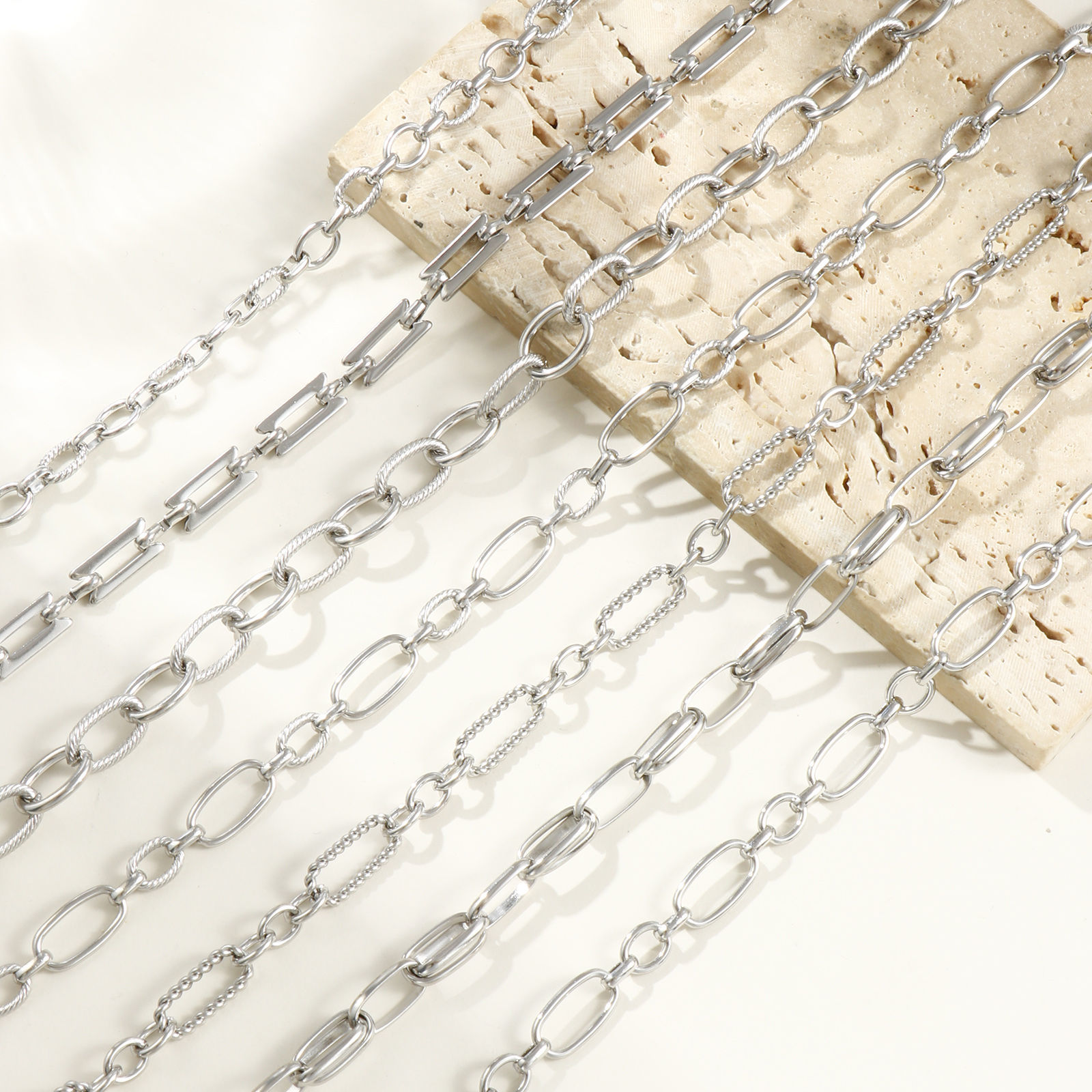 Picture of Silver Tone Handmade Link Chain Necklace, 304 Stainless Steel 40cm(15.7") + 5cm(2"), For Women, Simple & Casual Exquisite Gift, Eco-friendly