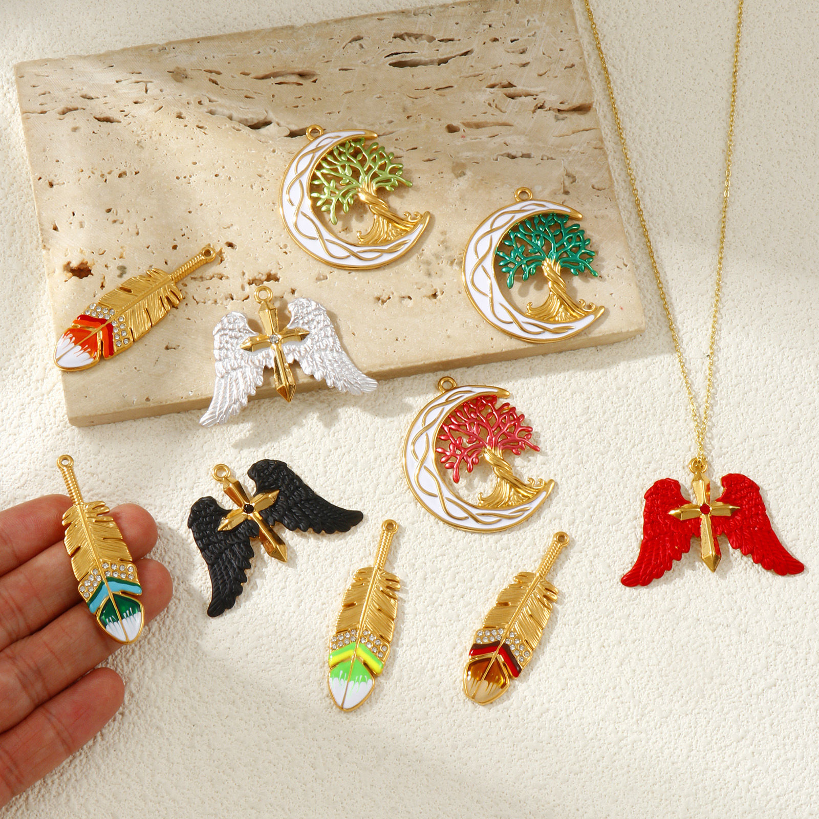 Picture of Eco-friendly PVD Vacuum Plating 304 Stainless Steel Pendants 18K Real Gold Plated Enamel