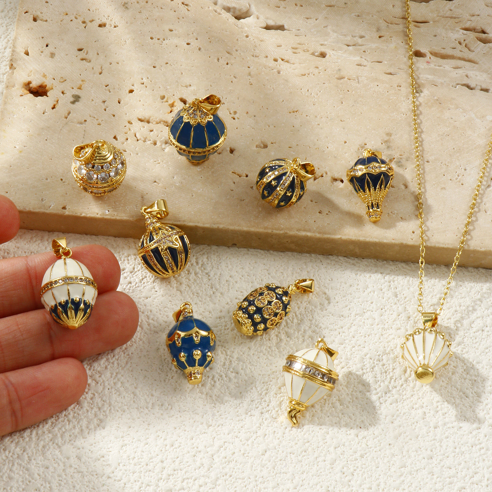 Picture of 1 Piece Eco-friendly Brass Charm Pendant 18K Real Gold Plated Micro Pave Clear Cubic Zirconia