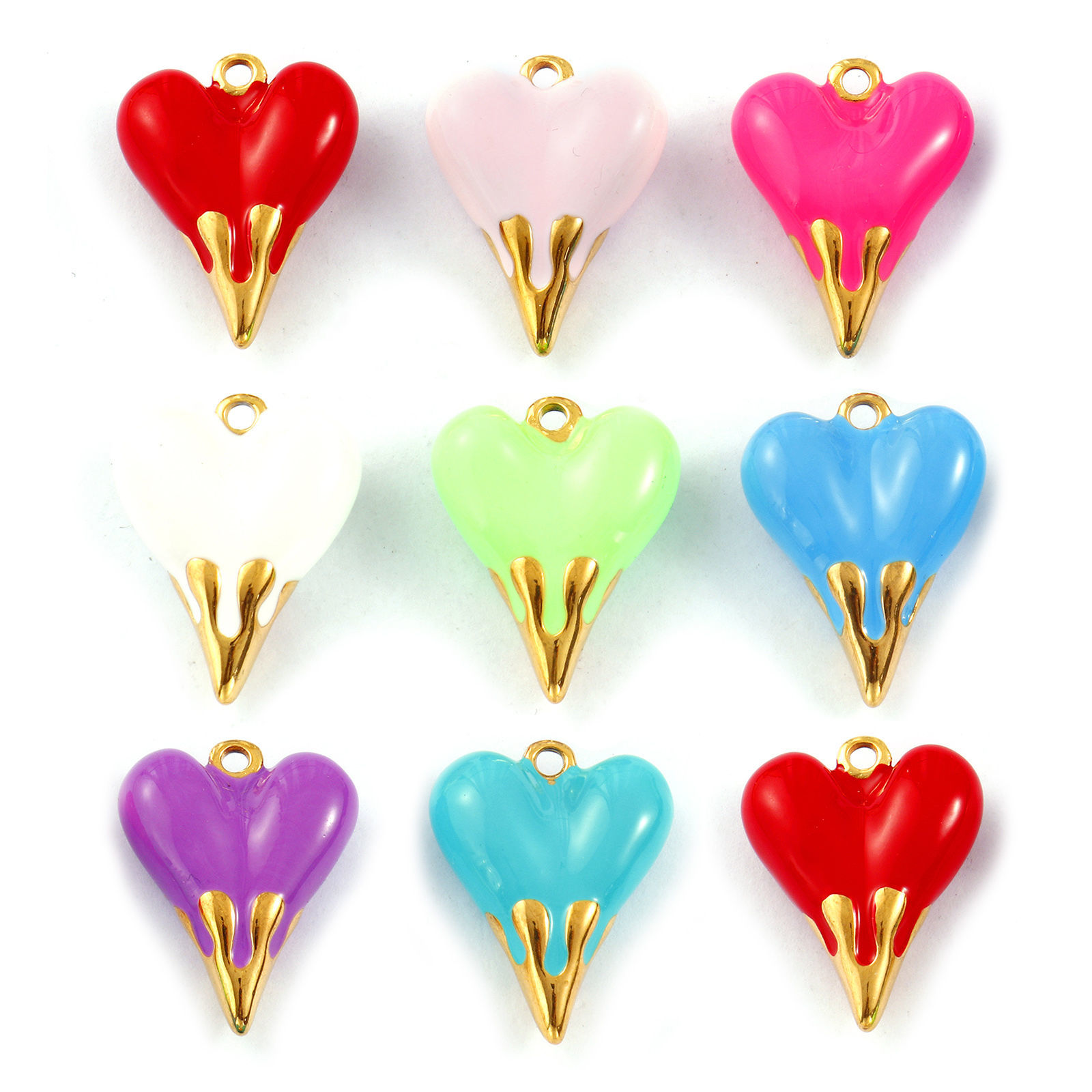 Picture of 1 Piece Eco-friendly PVD Vacuum Plating Waterproof Anti-Tarnish Hypoallergenic 304 Stainless Steel Valentine's Day Charms 18K Real Gold Plated Enamel Heart 3D 24mm x 19mm
