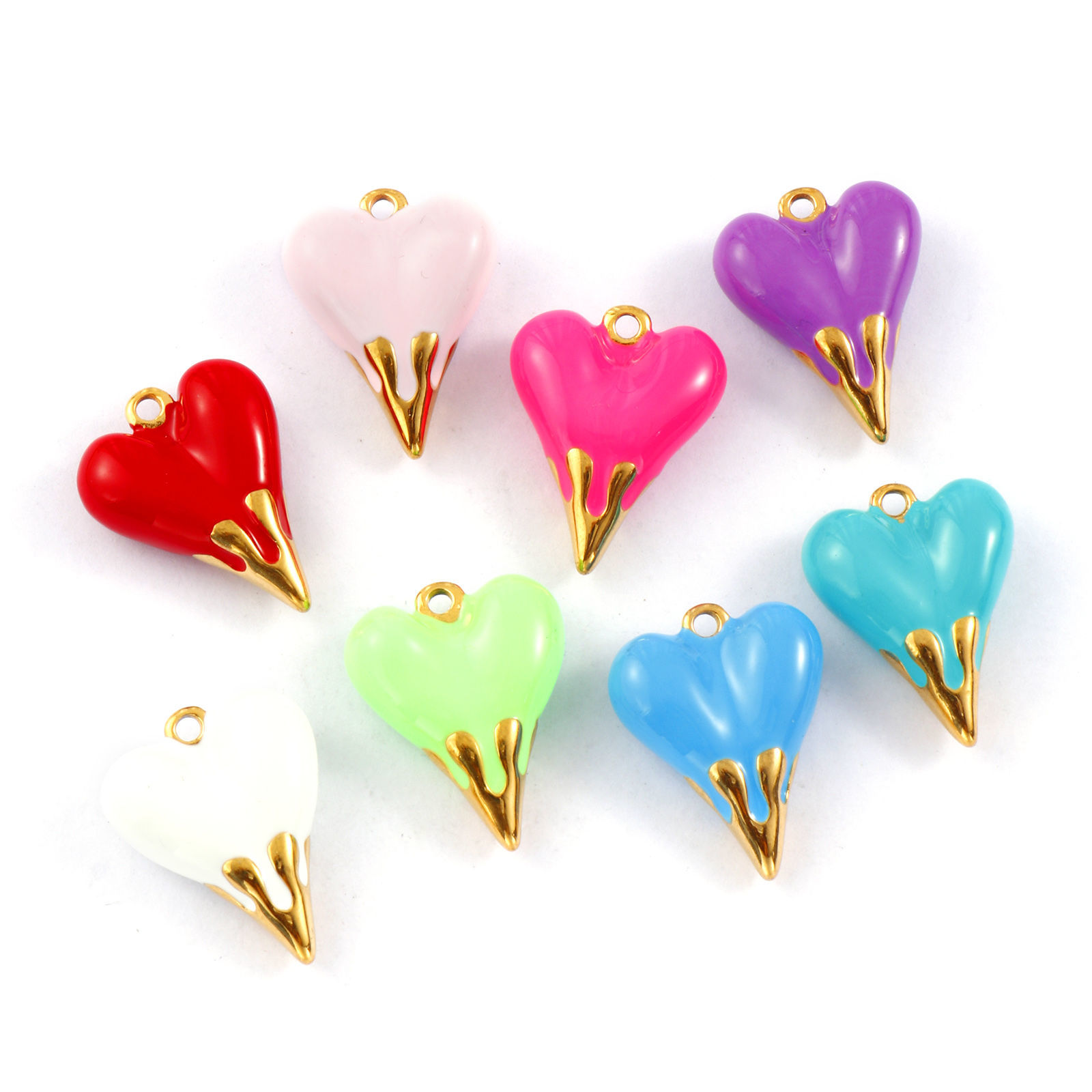 Picture of 1 Piece Eco-friendly PVD Vacuum Plating Waterproof Anti-Tarnish Hypoallergenic 304 Stainless Steel Valentine's Day Charms 18K Real Gold Plated Enamel Heart 3D 24mm x 19mm