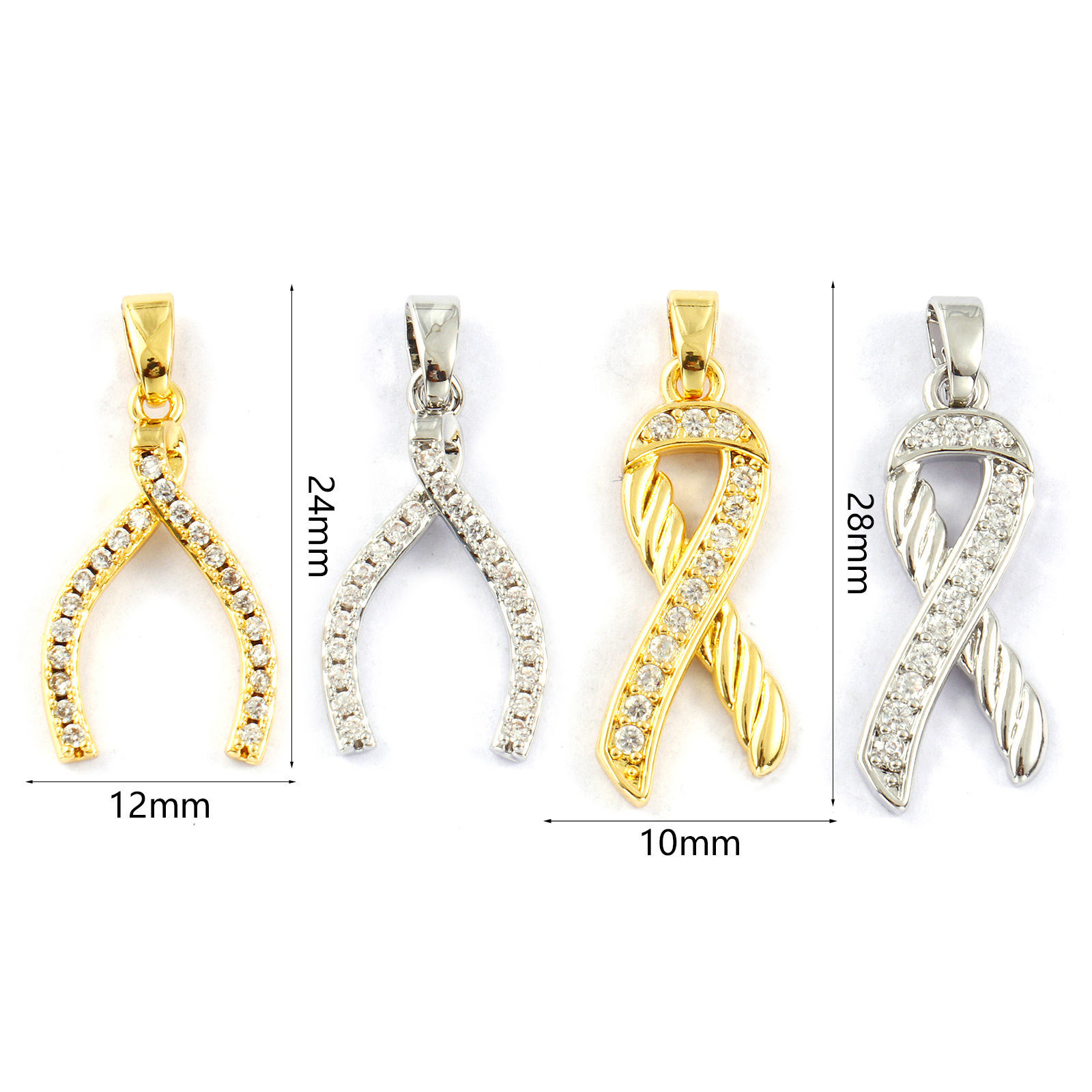 Immagine di 2 PCs Eco-friendly Brass Charm Pendant Real Gold Plated Clear Cubic Zirconia