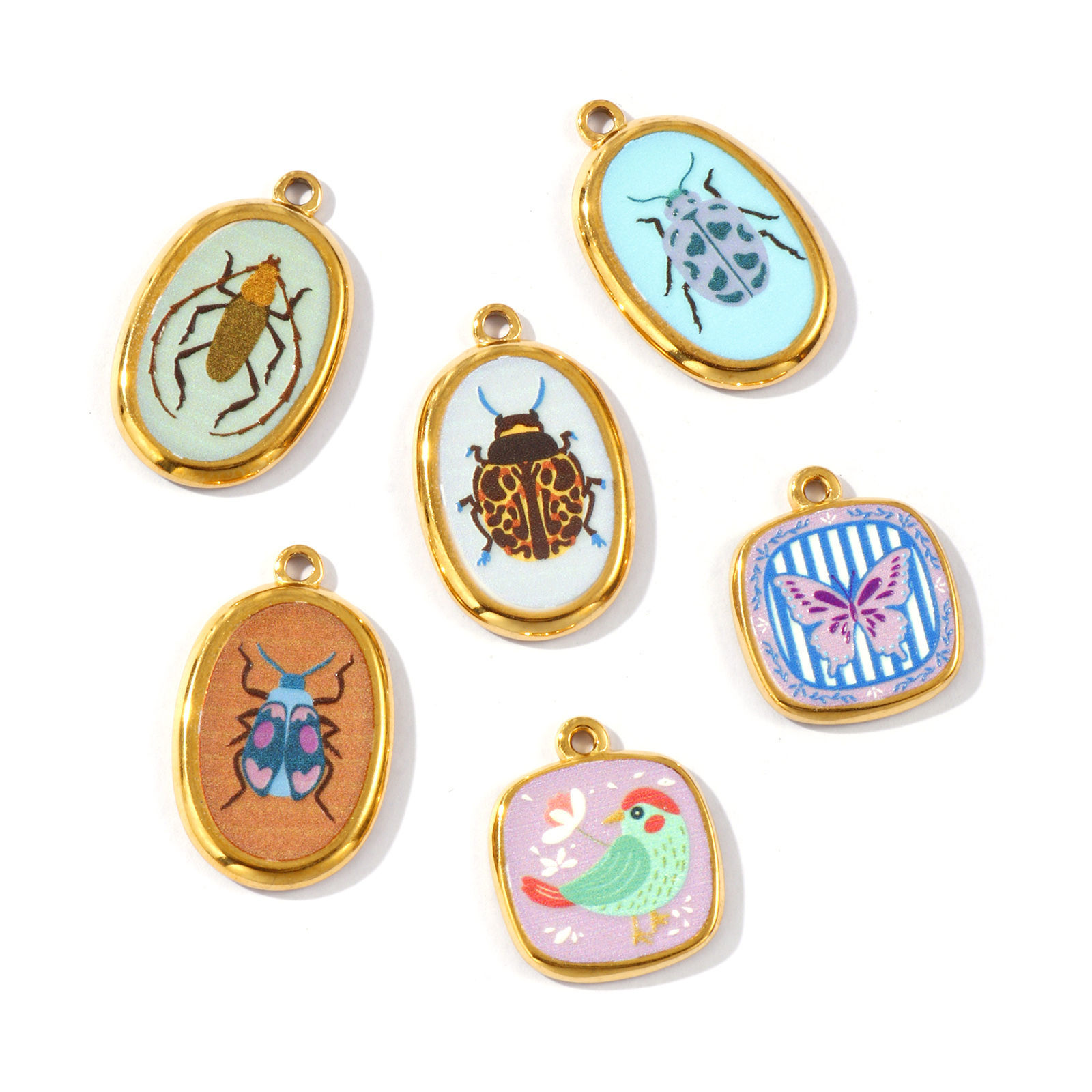 Bild von Umweltfreundliche PVD-Vakuumbeschichtung, wasserdicht, anlaufgeschützt und hypoallergen 304 Edelstahl Charms 18K Echtgold plattiert Insekt Gedruckt