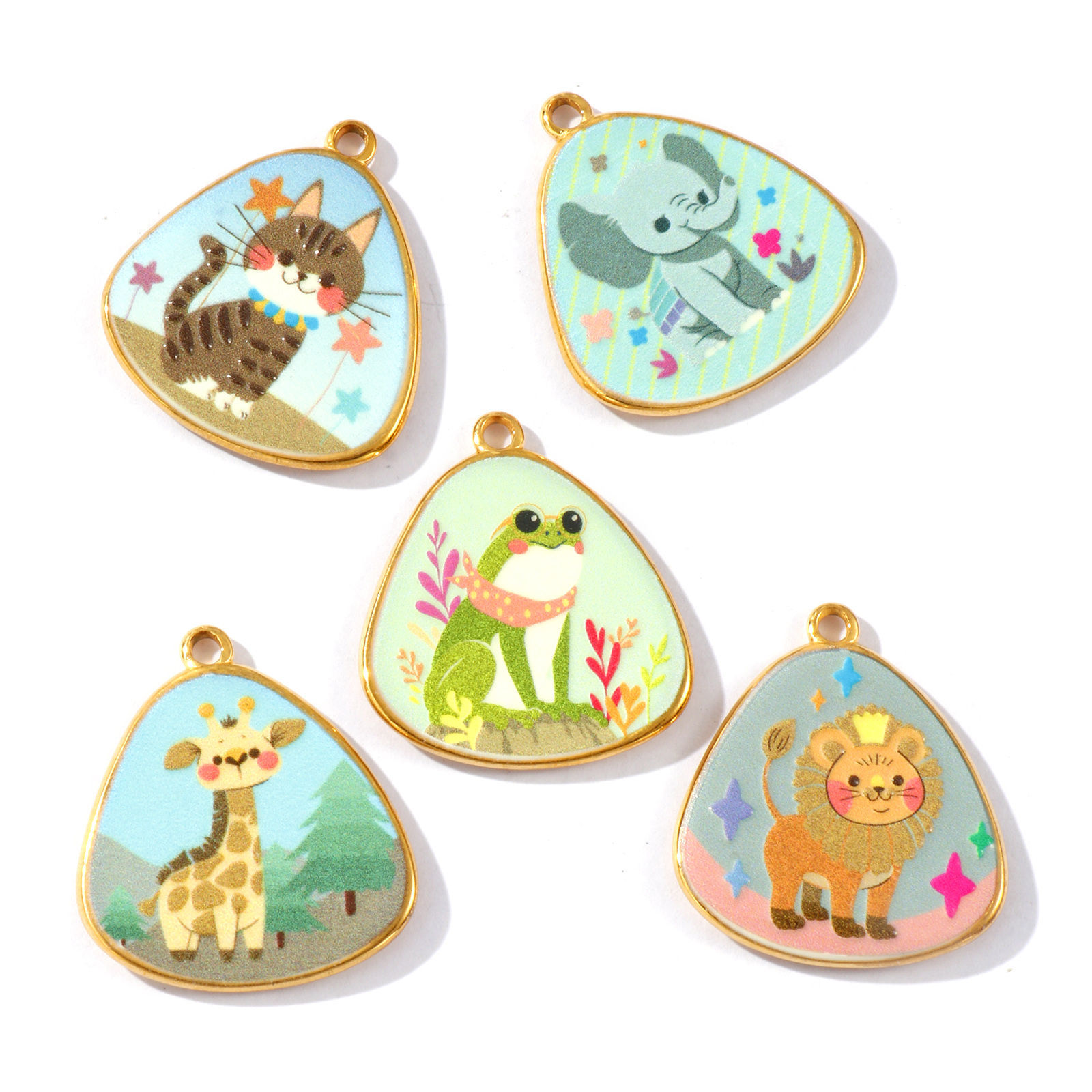 Picture of 2 PCs Eco-friendly PVD Vacuum Plating Waterproof Anti-Tarnish Hypoallergenic 304 Stainless Steel Pendants 18K Real Gold Plated Animal Printed 3cm x 2.6cm