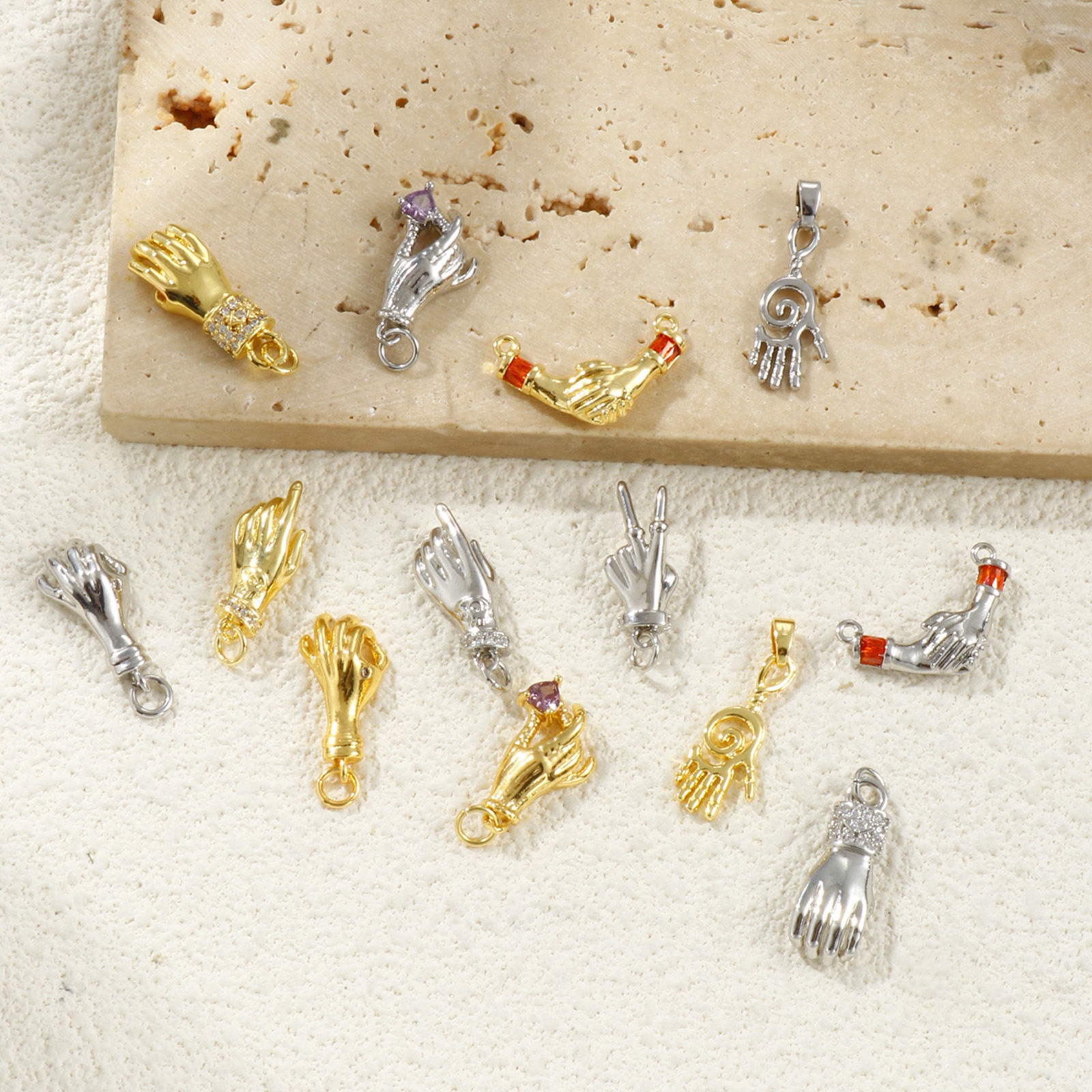 Picture of Eco-friendly Brass Charms Real Gold Plated Hand Sign Gesture