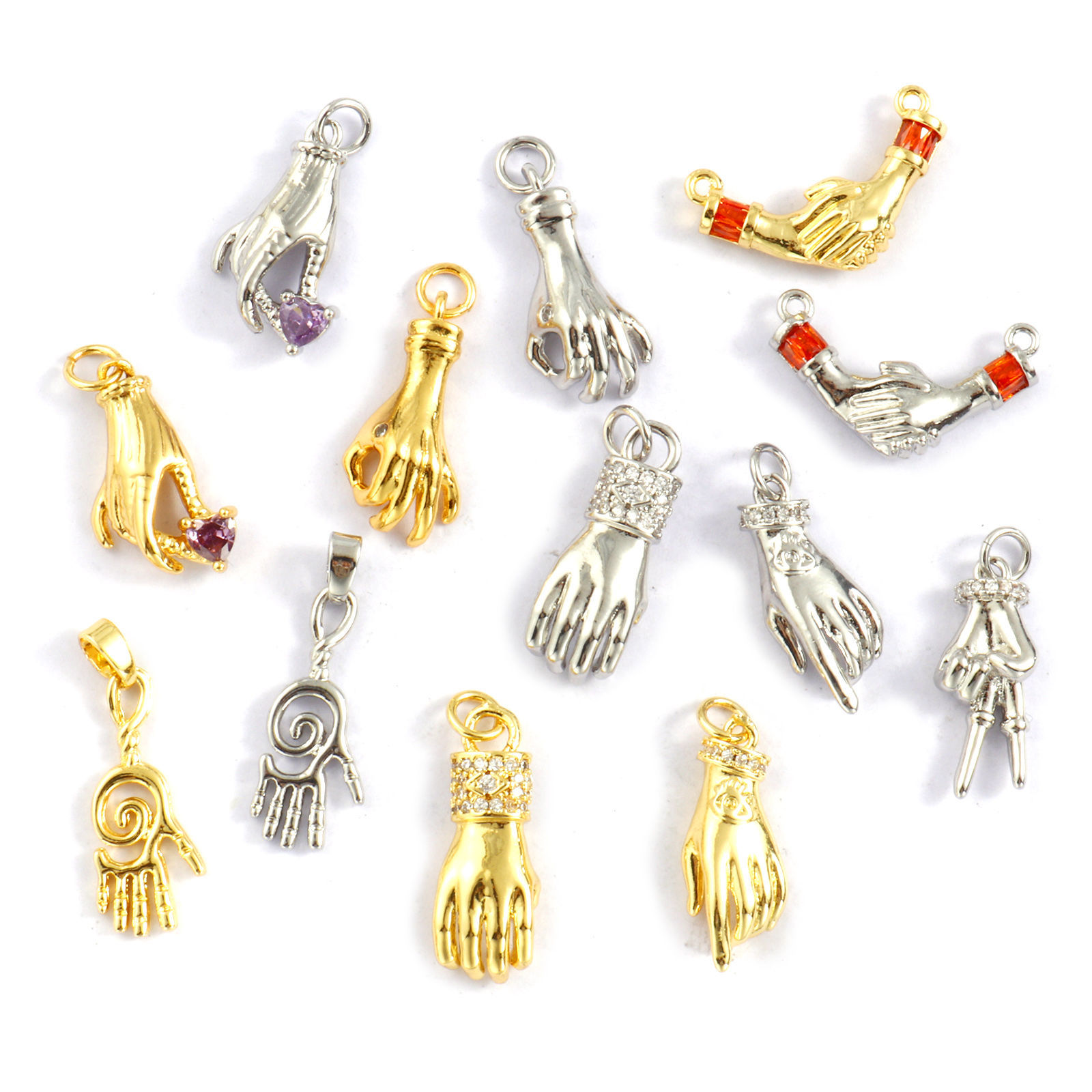 Picture of Eco-friendly Brass Charms Real Gold Plated Hand Sign Gesture
