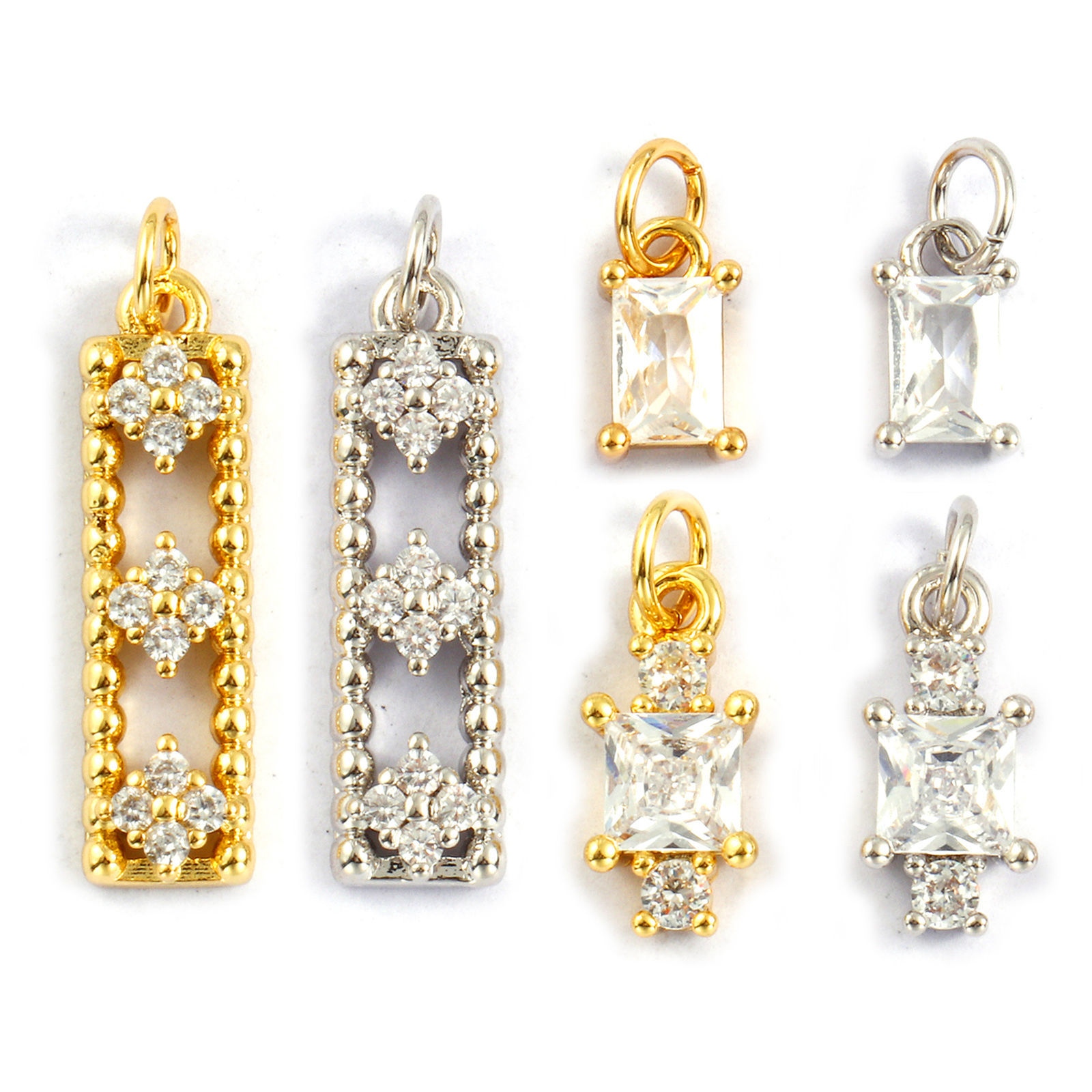 Picture of Eco-friendly Brass & Cubic Zirconia Charms Real Gold Plated Rectangle