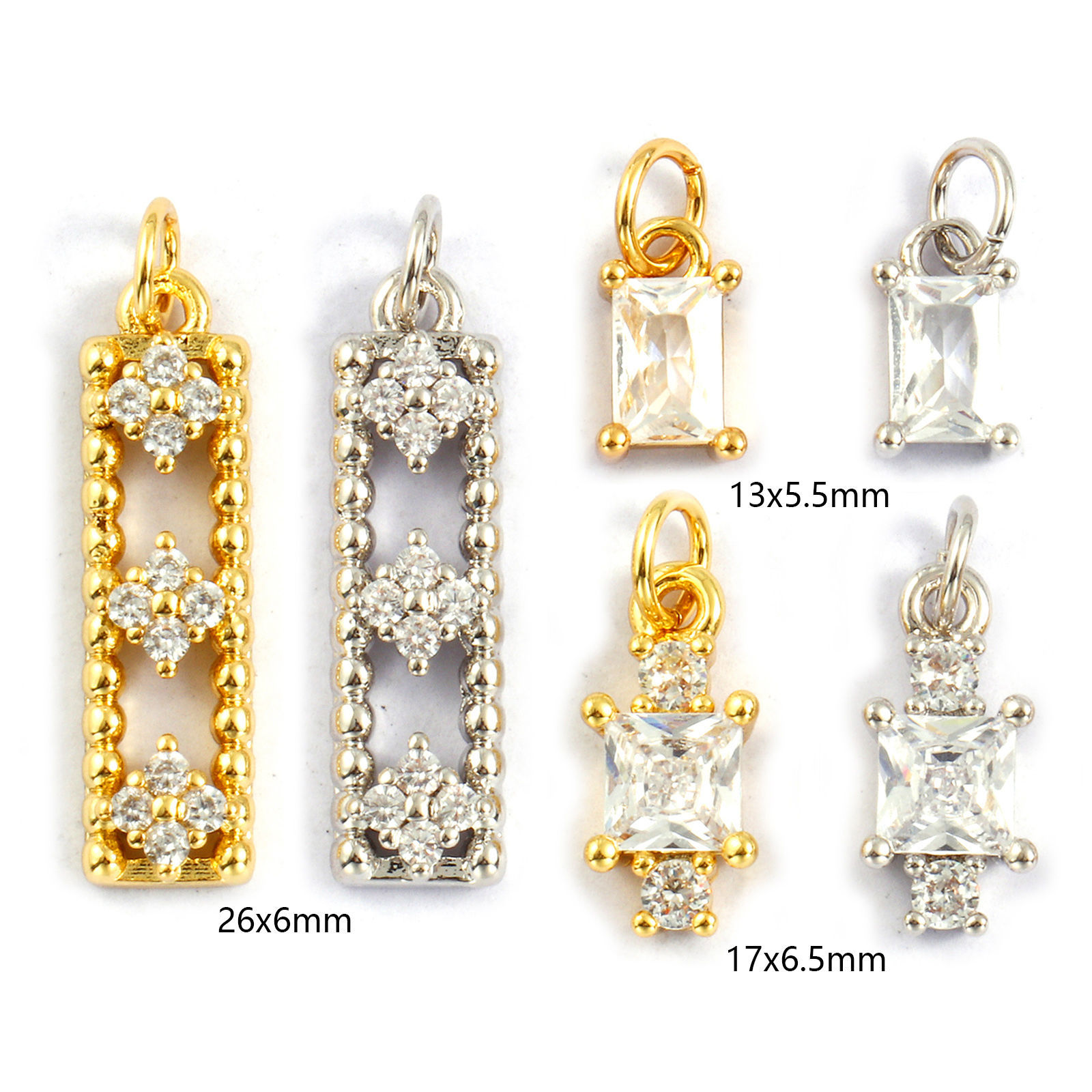 Picture of Eco-friendly Brass & Cubic Zirconia Charms Real Gold Plated Rectangle