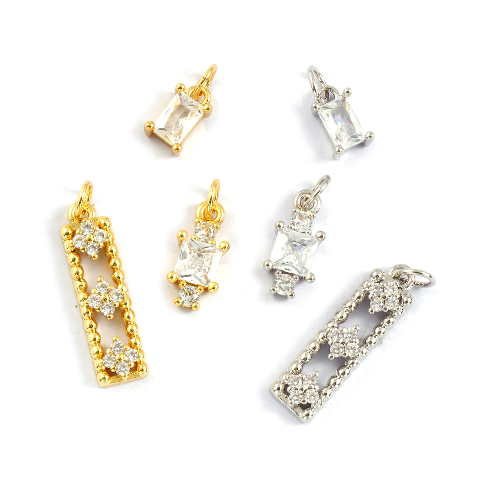 Picture of Eco-friendly Brass & Cubic Zirconia Charms Real Gold Plated Rectangle