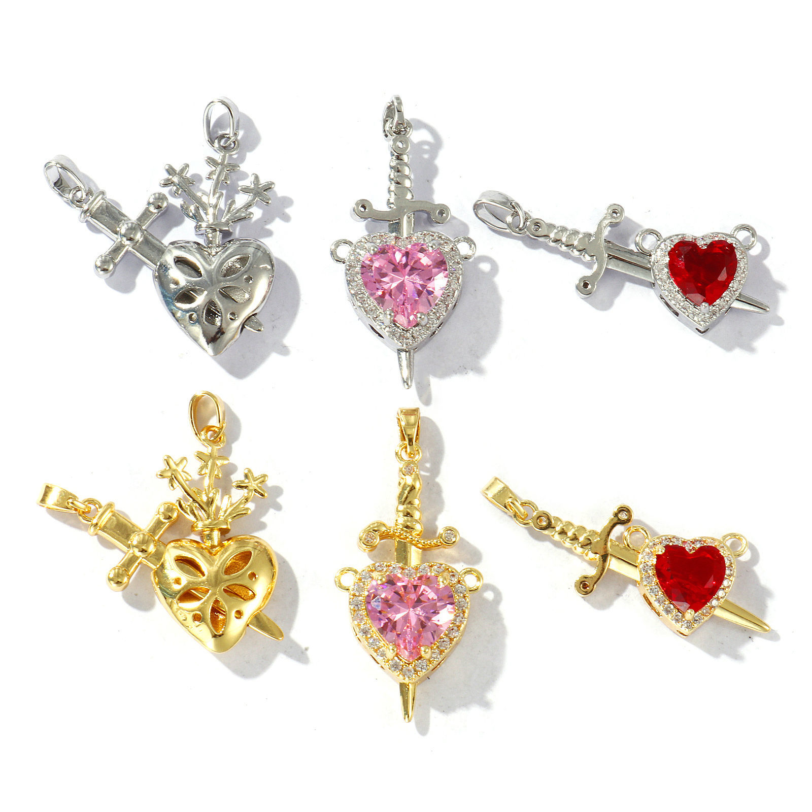 Imagen de 1 Juego Latón Colgantes Multicolor Corazón Espada