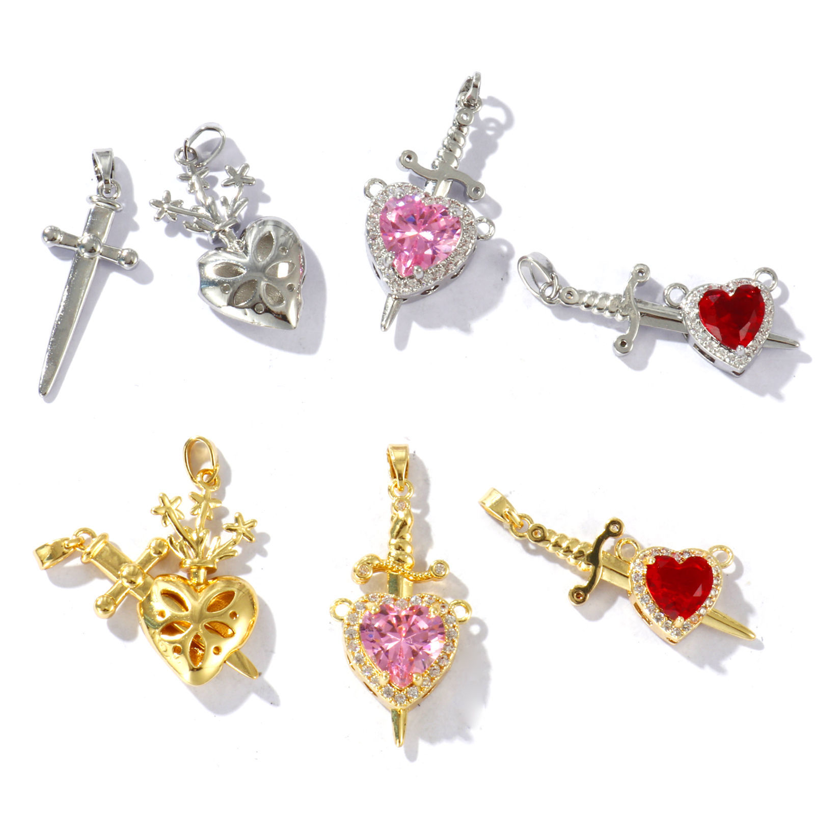 Imagen de 1 Juego Latón Colgantes Multicolor Corazón Espada