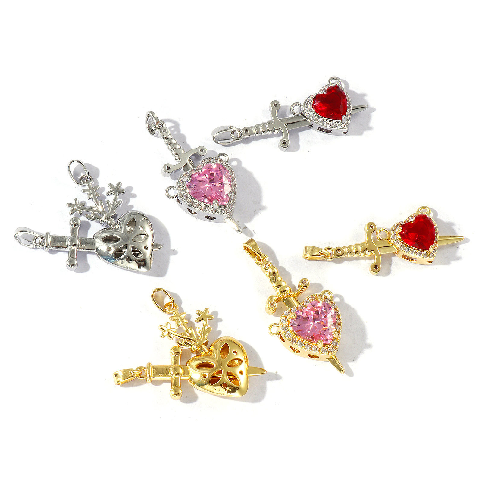 Imagen de 1 Juego Latón Colgantes Multicolor Corazón Espada