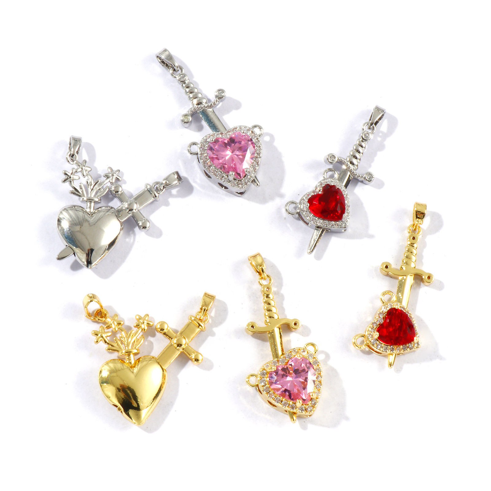 Imagen de 1 Juego Latón Colgantes Multicolor Corazón Espada