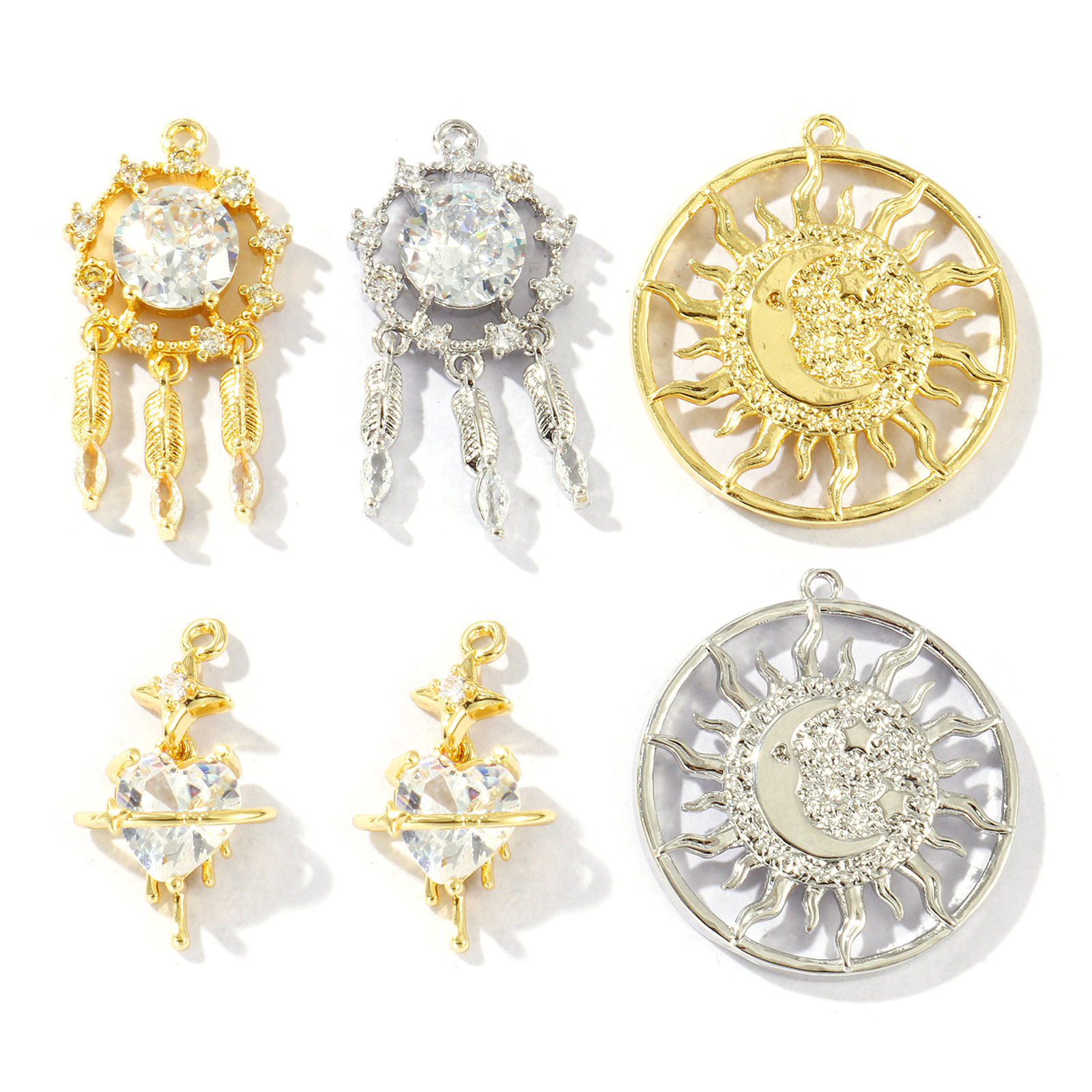 Изображение 2 ШТ Латунь Подвески Разноцветный Ловец снов Солнце