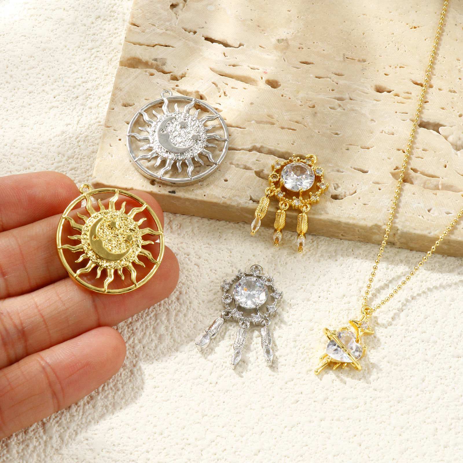 Изображение 2 ШТ Латунь Подвески Разноцветный Ловец снов Солнце