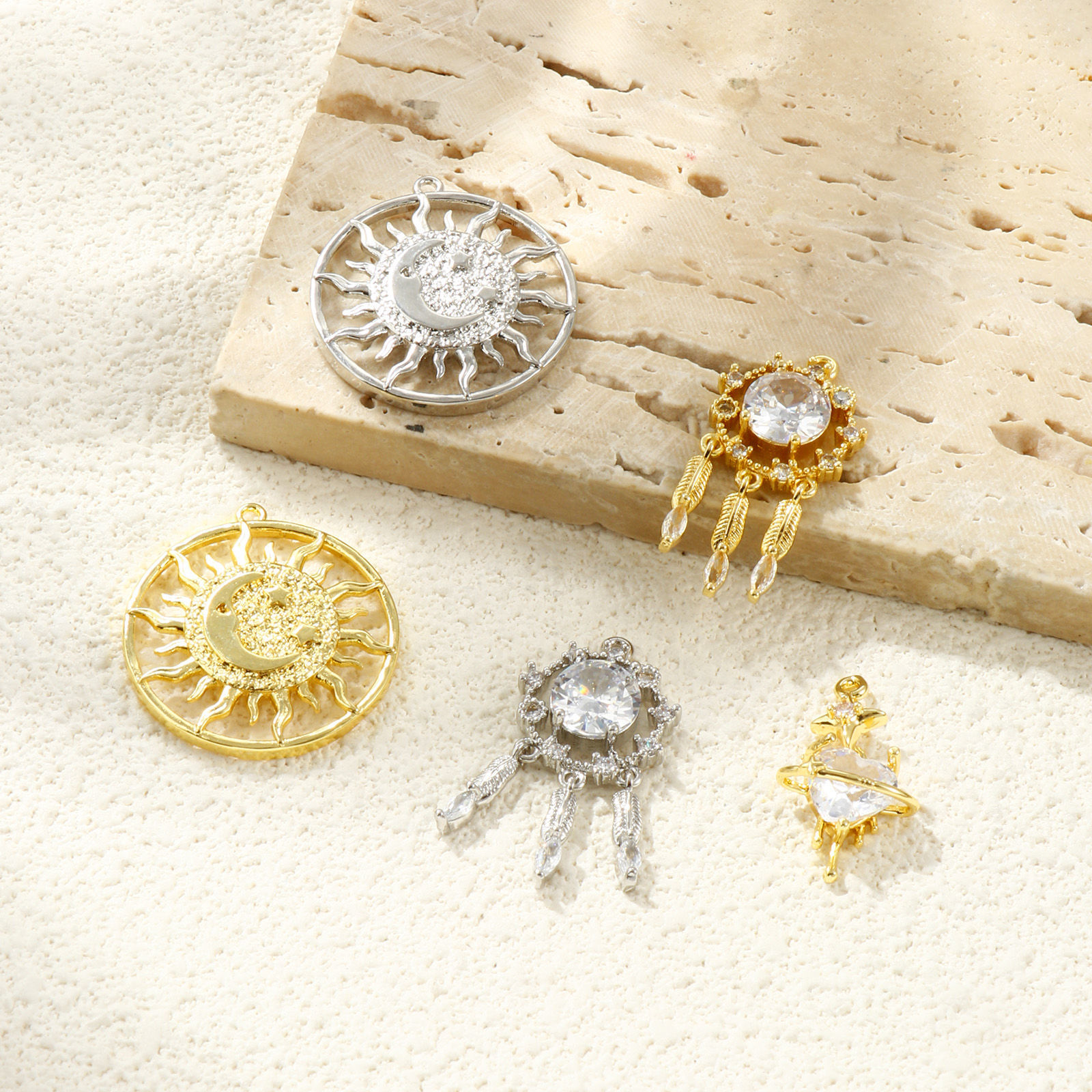 Изображение 2 ШТ Латунь Подвески Разноцветный Ловец снов Солнце