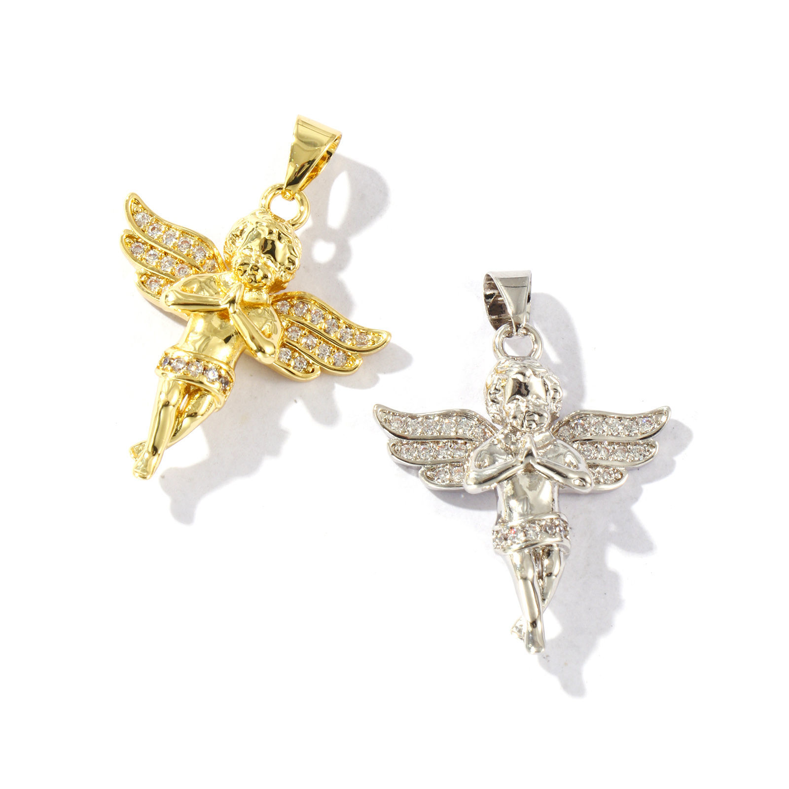 Bild von Messing Religiös Anhänger Bunt Engel 3D Klar Kubischer Zirkon