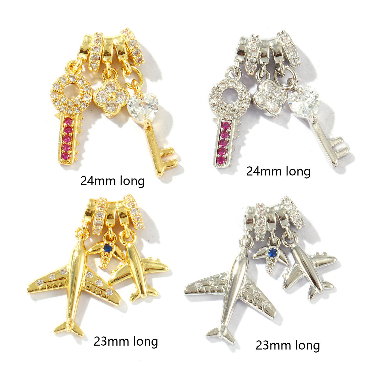 Immagine di 1 Pz Ottone Ciondoli Multicolore Aeroplano Chiave Trasparente Cubic Zirconiae