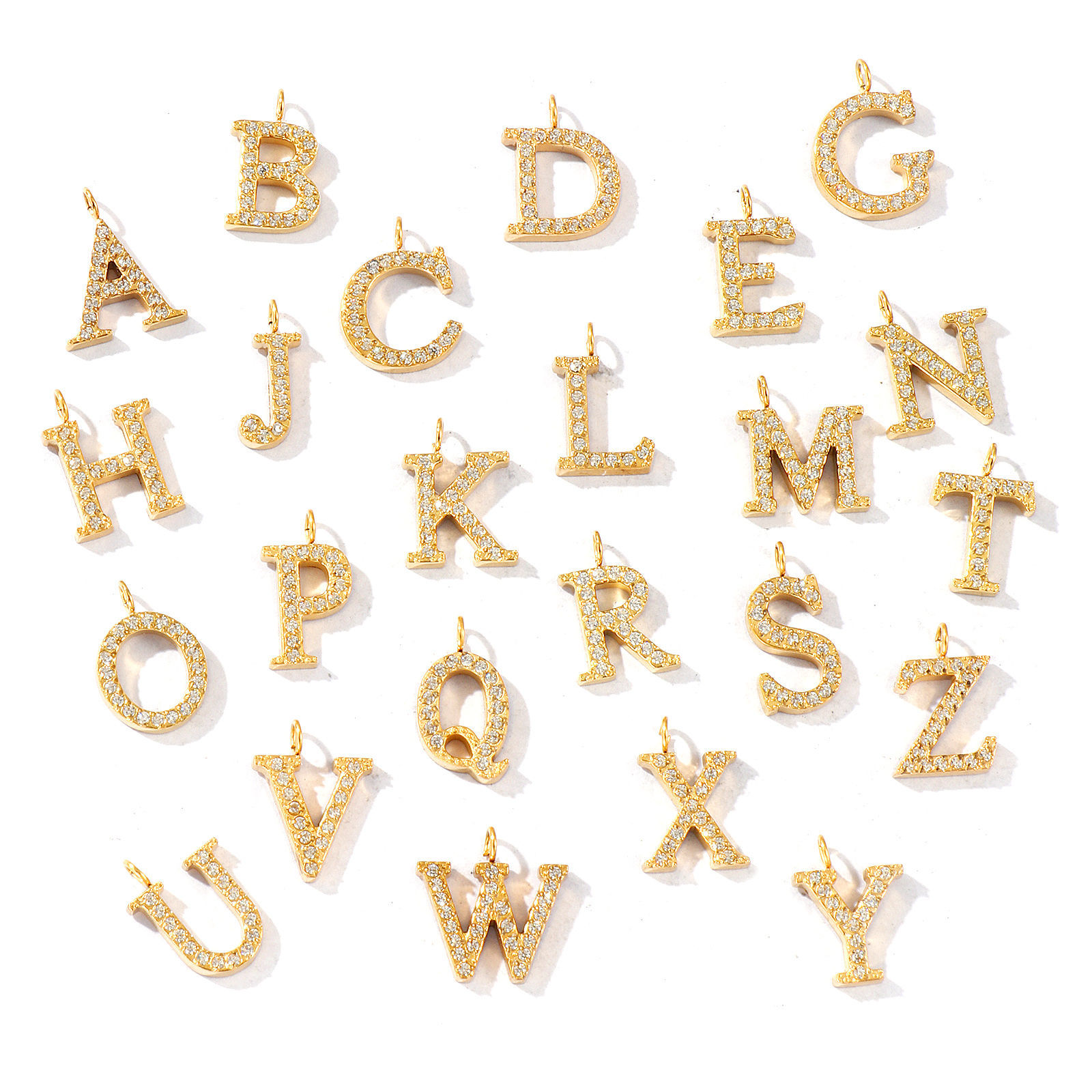 Picture of 2 PCs Eco-friendly PVD Vacuum Plating 316 Stainless Steel Capital Alphabet Initial Letter Name Charms 18K Gold Plated Message " A-Z " Micro Pave Clear Rhinestone