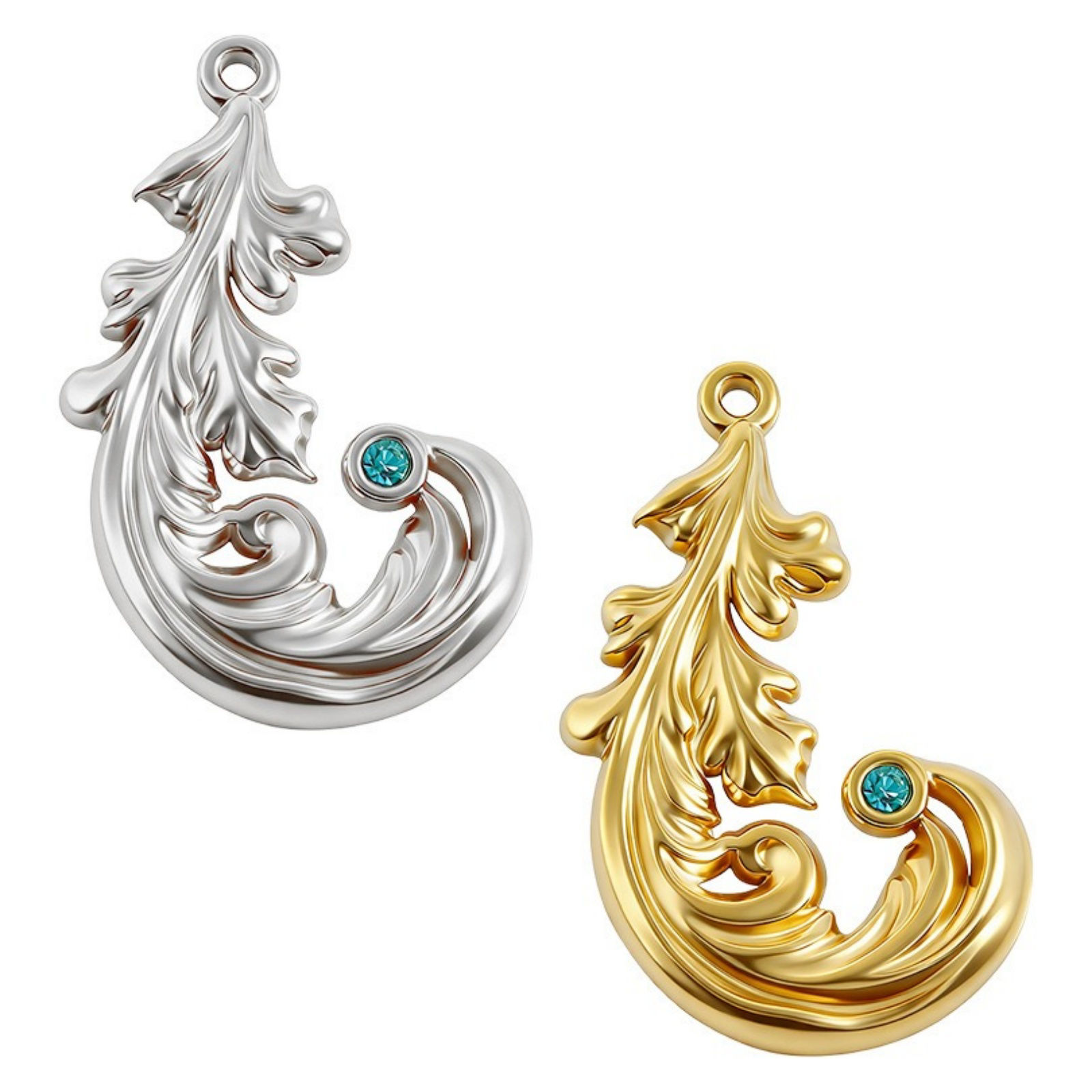 Bild von Umweltfreundlich 304 Edelstahl Charms Bunt Feder Blau Strass