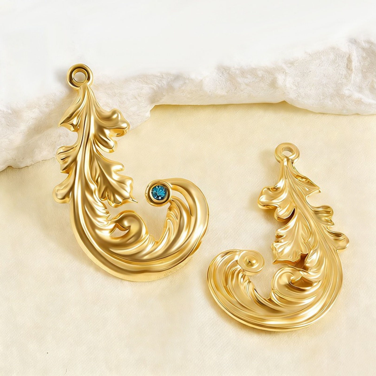 Bild von Umweltfreundlich 304 Edelstahl Charms Bunt Feder Blau Strass