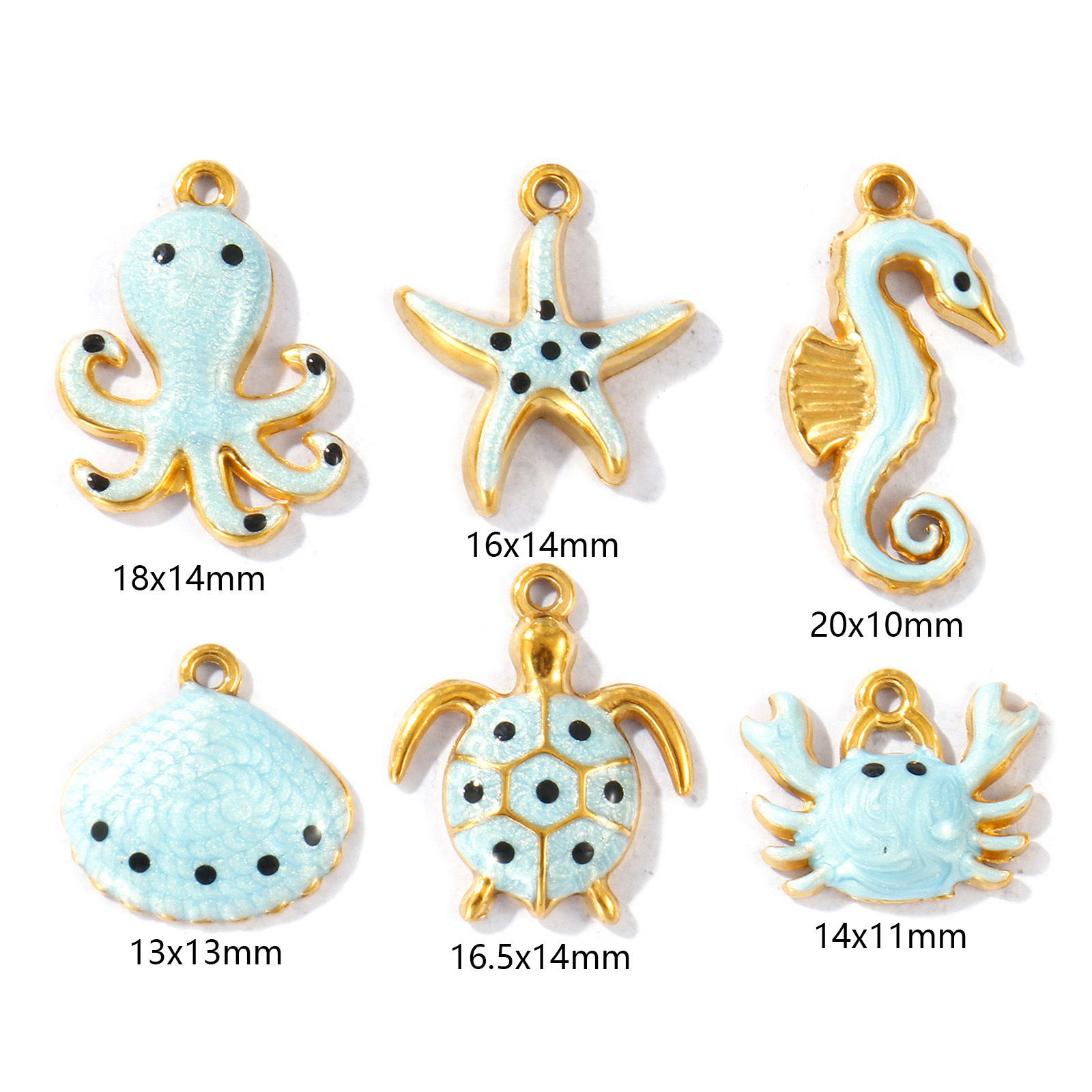 Изображение 5 ШТ Экологичное вакуумное PVD-покрытие Водонепроницаемый Антиоксидантный Гипоаллергенный 304 Нержавеющая Сталь Подвески 18K настоящее золото с покрытием Светло-синий С Эмалью Перлитный