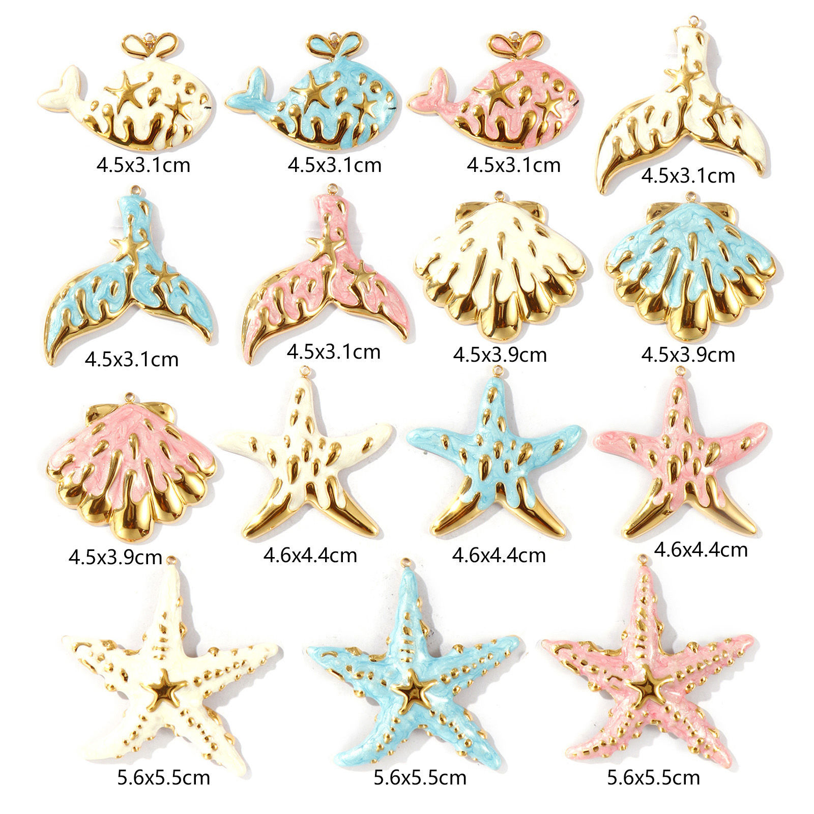 Изображение 1 ШТ Экологичное вакуумное PVD-покрытие Водонепроницаемый Антиоксидантный Гипоаллергенный 304 Нержавеющая Сталь Подвески 18K настоящее золото с покрытием С Эмалью Перлитный