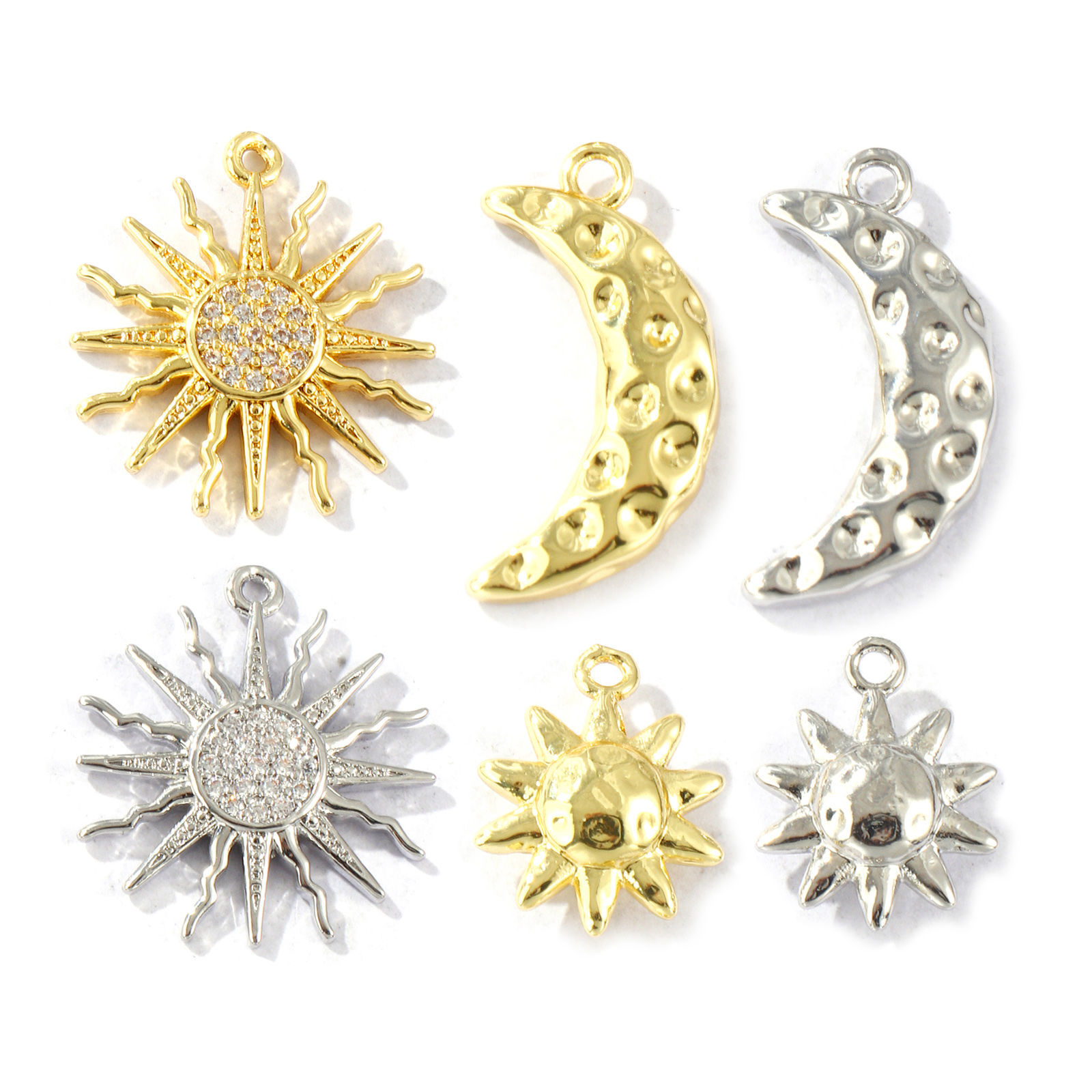 Immagine di 2 Pz Ottone Galassia Ciondoli Multicolore Sole Luna