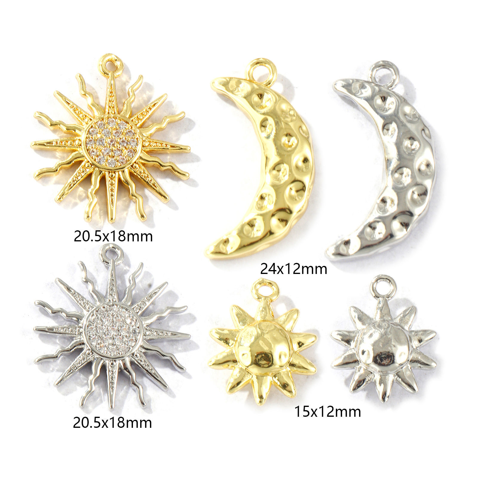 Immagine di 2 Pz Ottone Galassia Ciondoli Multicolore Sole Luna